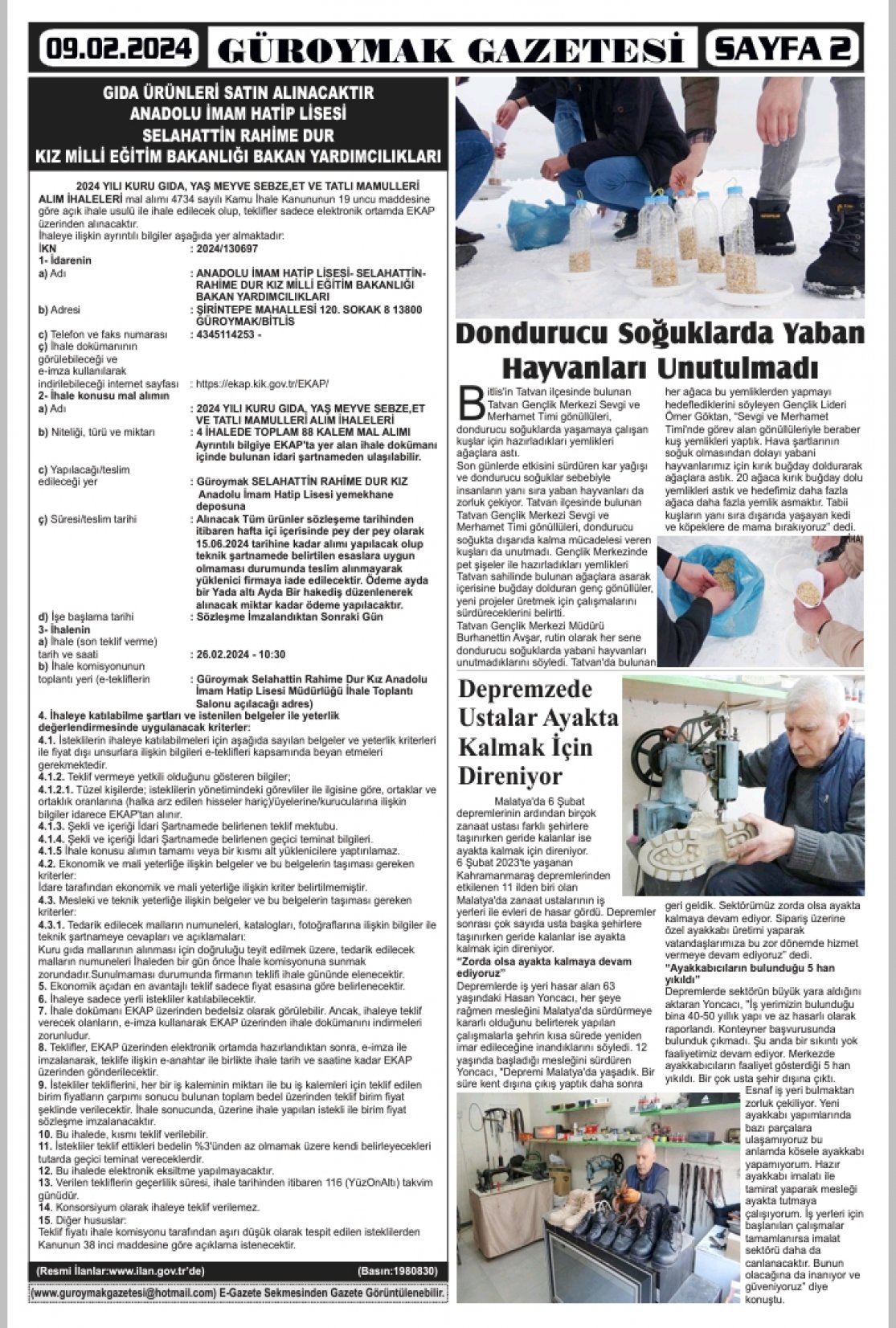 Güroymak Gazetesi  Sayılı Gazete Küpürü