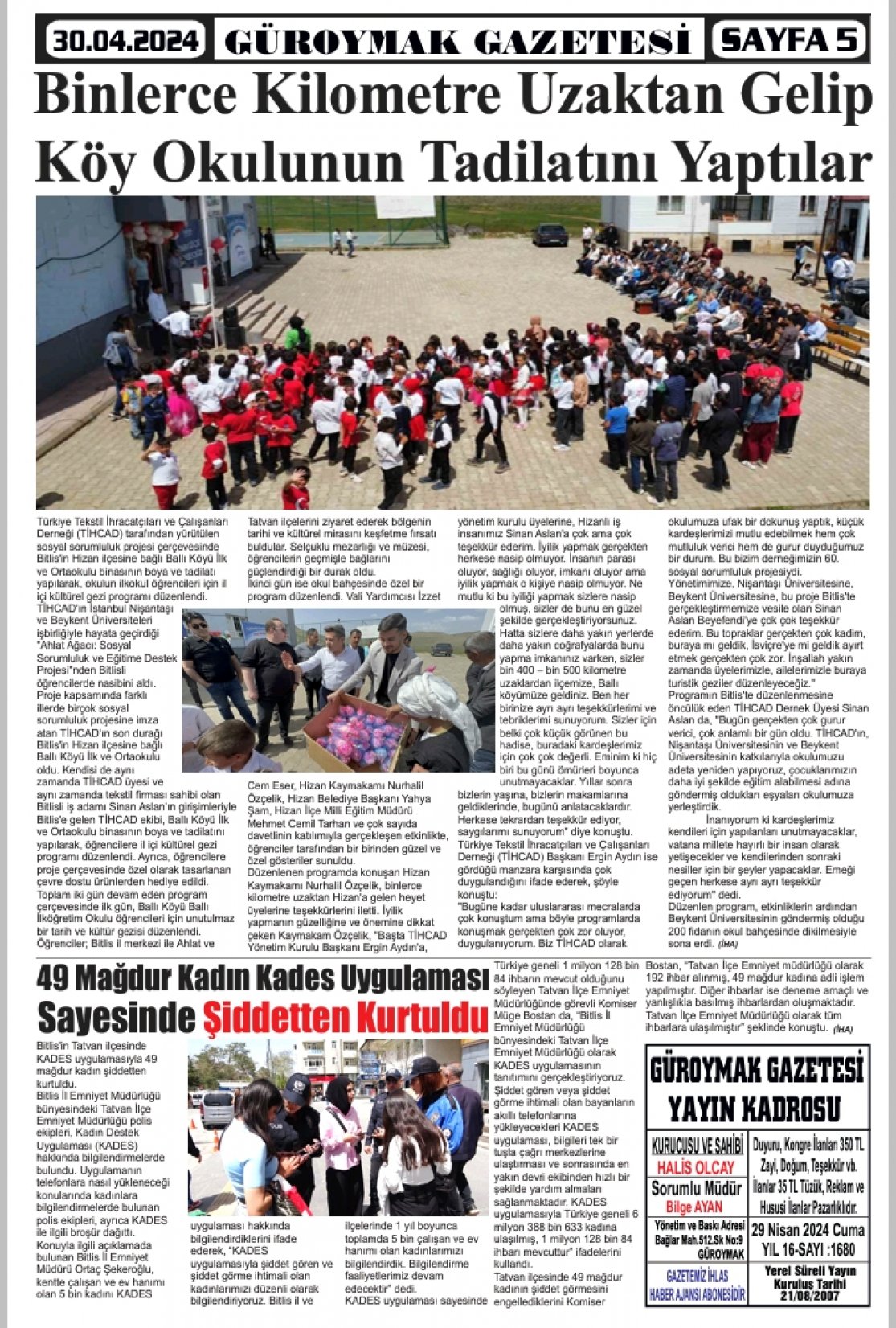 Güroymak Gazetesi  Sayılı Gazete Küpürü