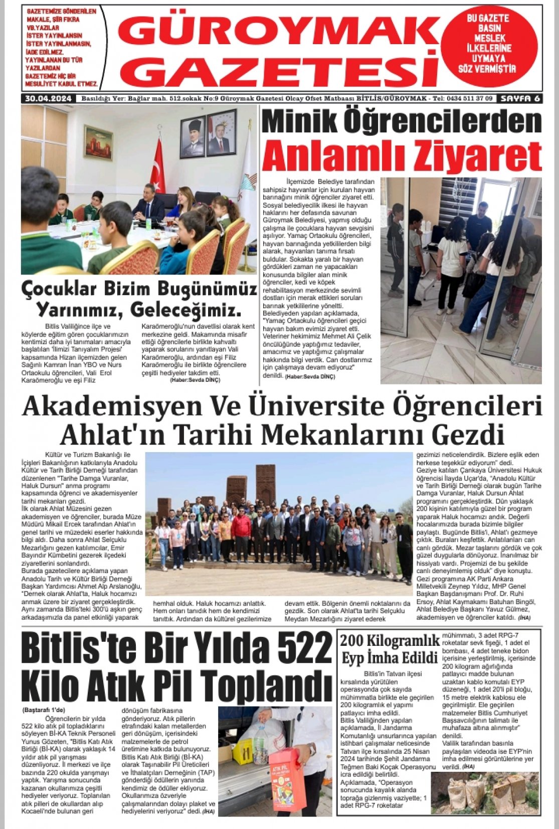 Güroymak Gazetesi  Sayılı Gazete Küpürü