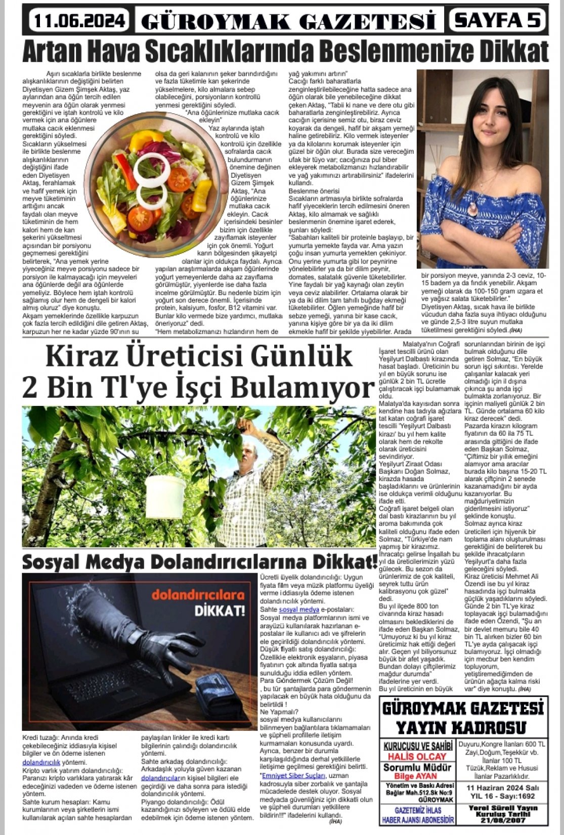 Güroymak Gazetesi  Sayılı Gazete Küpürü