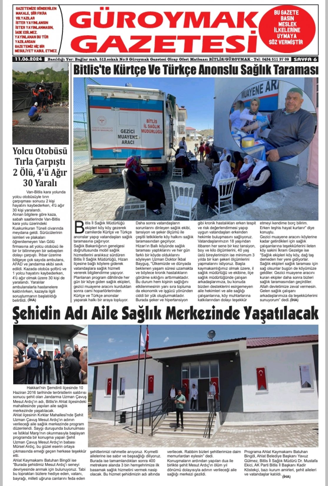 Güroymak Gazetesi  Sayılı Gazete Küpürü