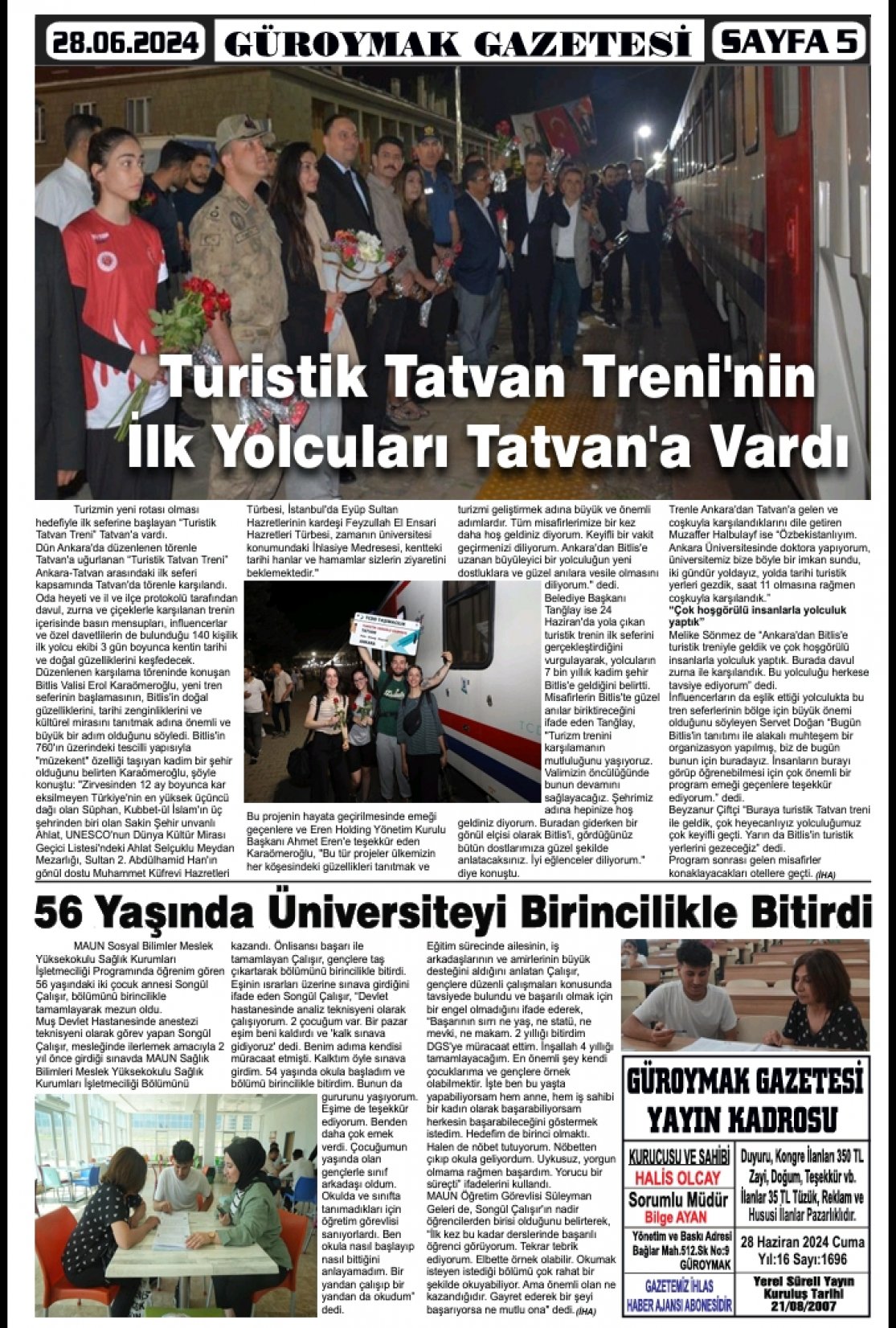 Güroymak Gazetesi  Sayılı Gazete Küpürü