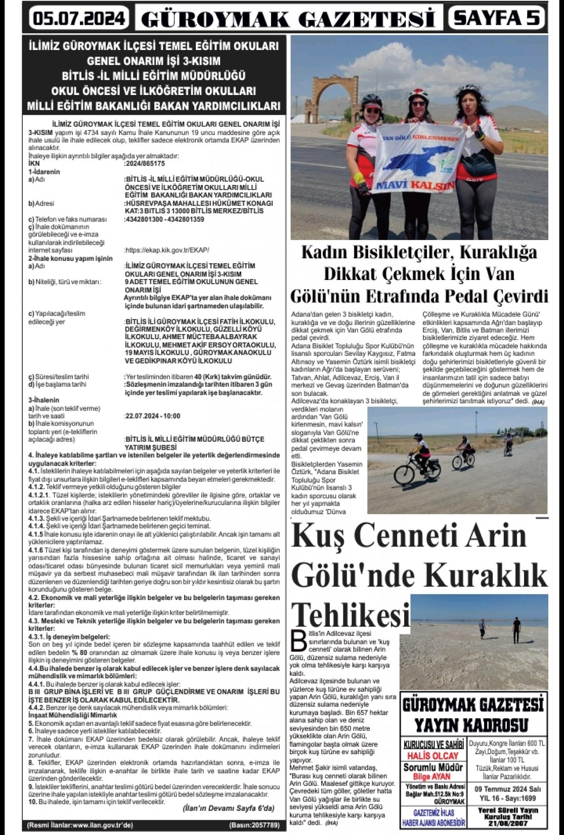 Güroymak Gazetesi  Sayılı Gazete Küpürü