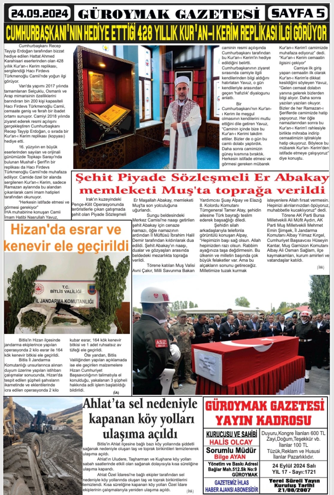 Güroymak Gazetesi  Sayılı Gazete Küpürü