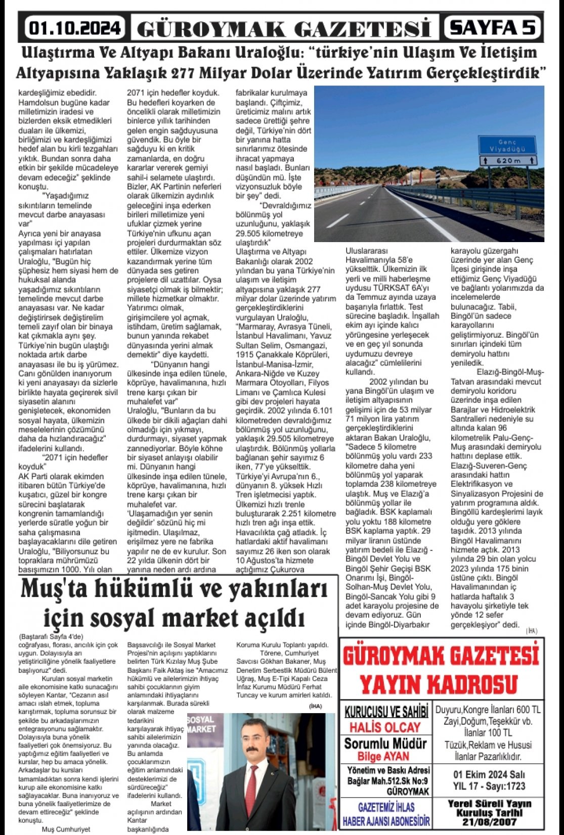 Güroymak Gazetesi  Sayılı Gazete Küpürü