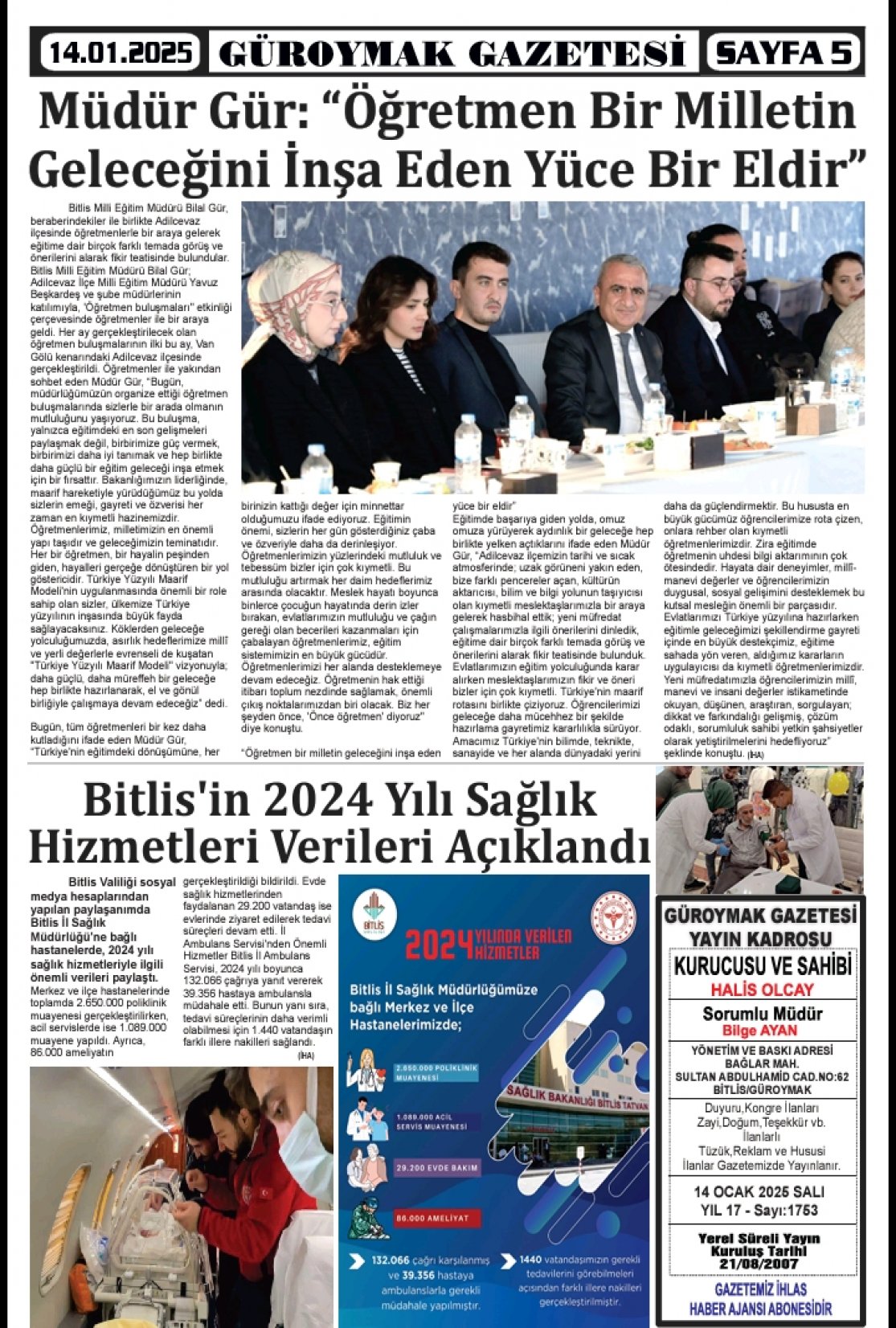 Güroymak Gazetesi  Sayılı Gazete Küpürü