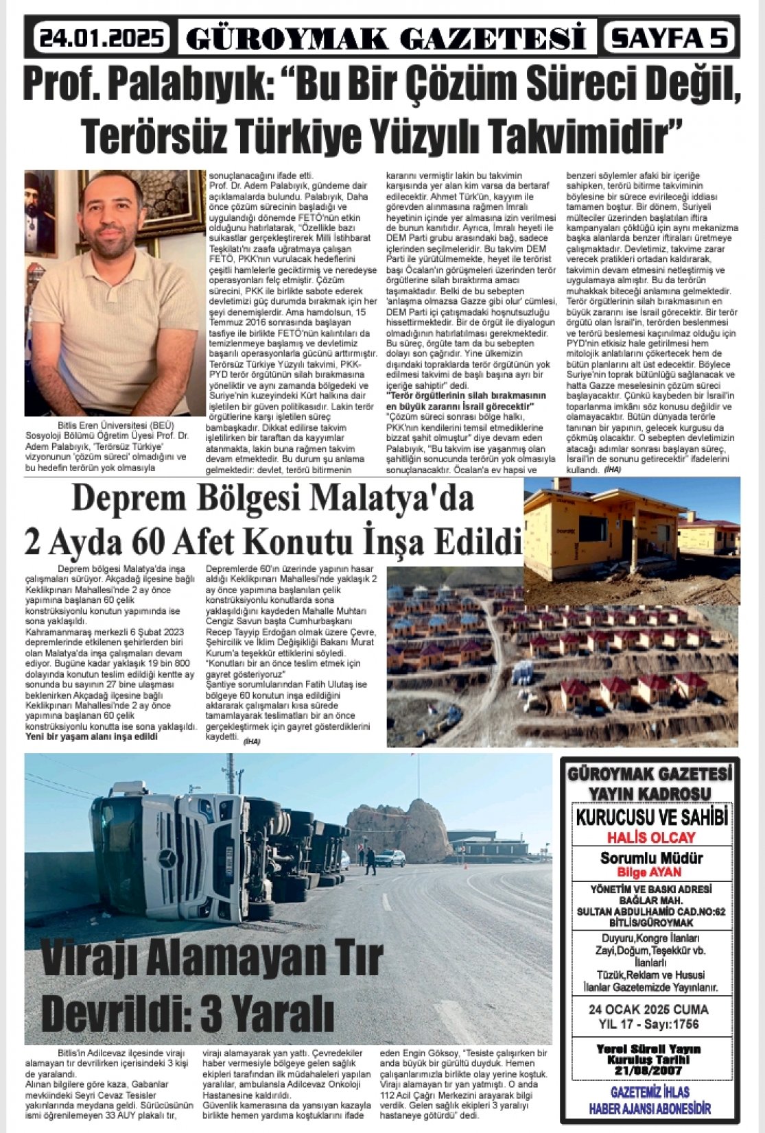 Güroymak Gazetesi  Sayılı Gazete Küpürü