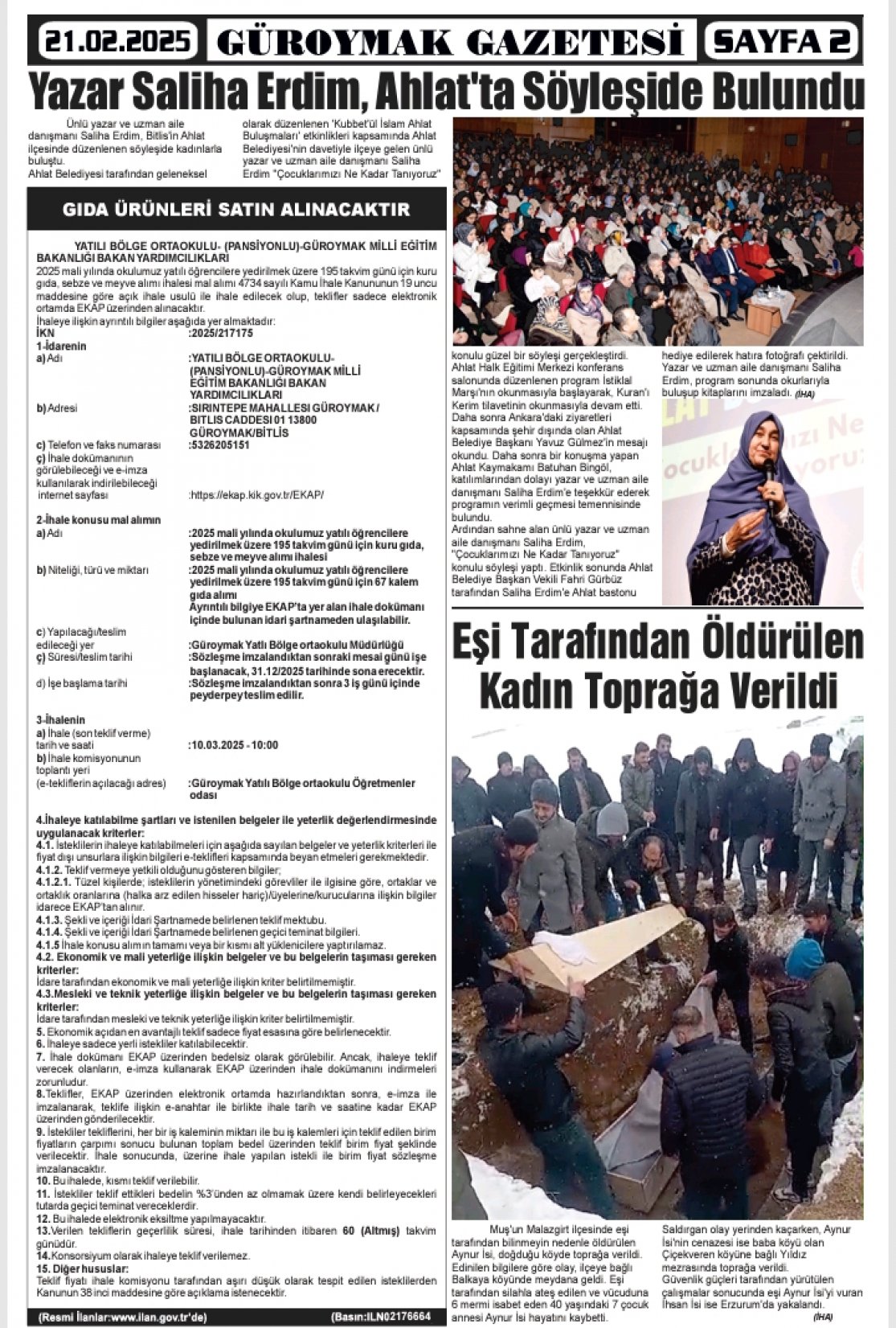 Güroymak Gazetesi  Sayılı Gazete Küpürü