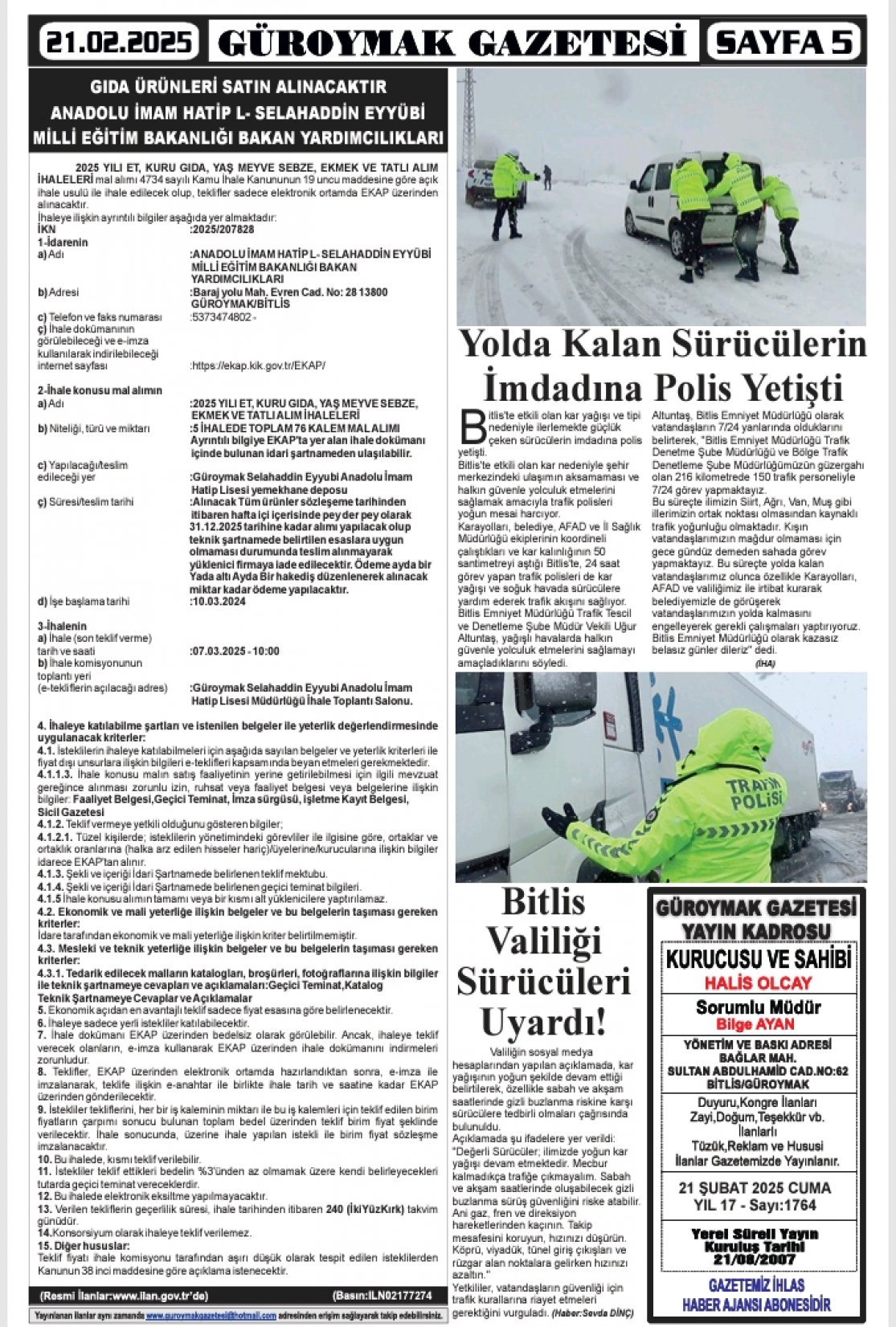 Güroymak Gazetesi  Sayılı Gazete Küpürü