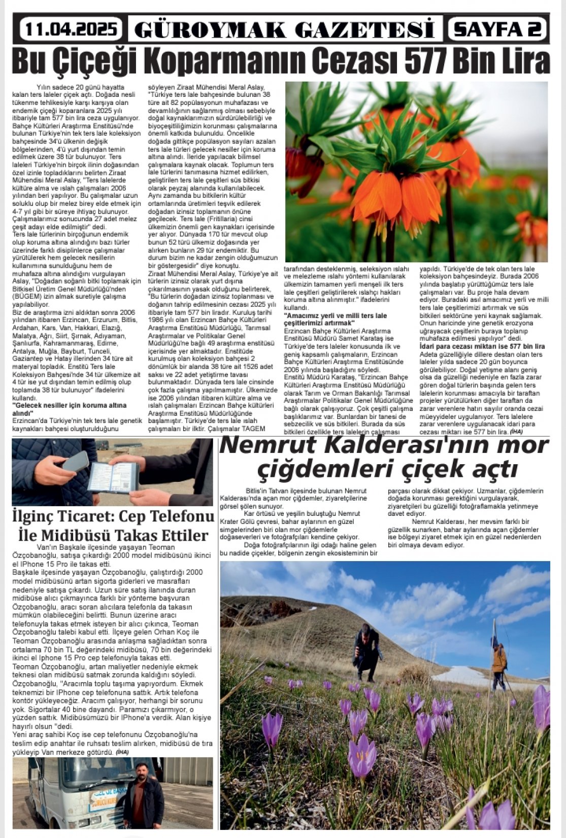 Güroymak Gazetesi  Sayılı Gazete Küpürü
