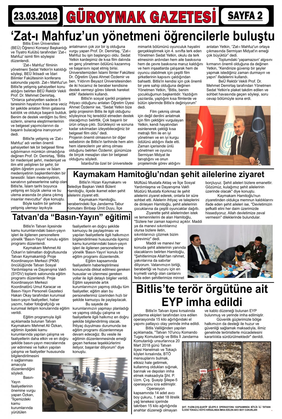 Güroymak Gazetesi  Sayılı Gazete Küpürü