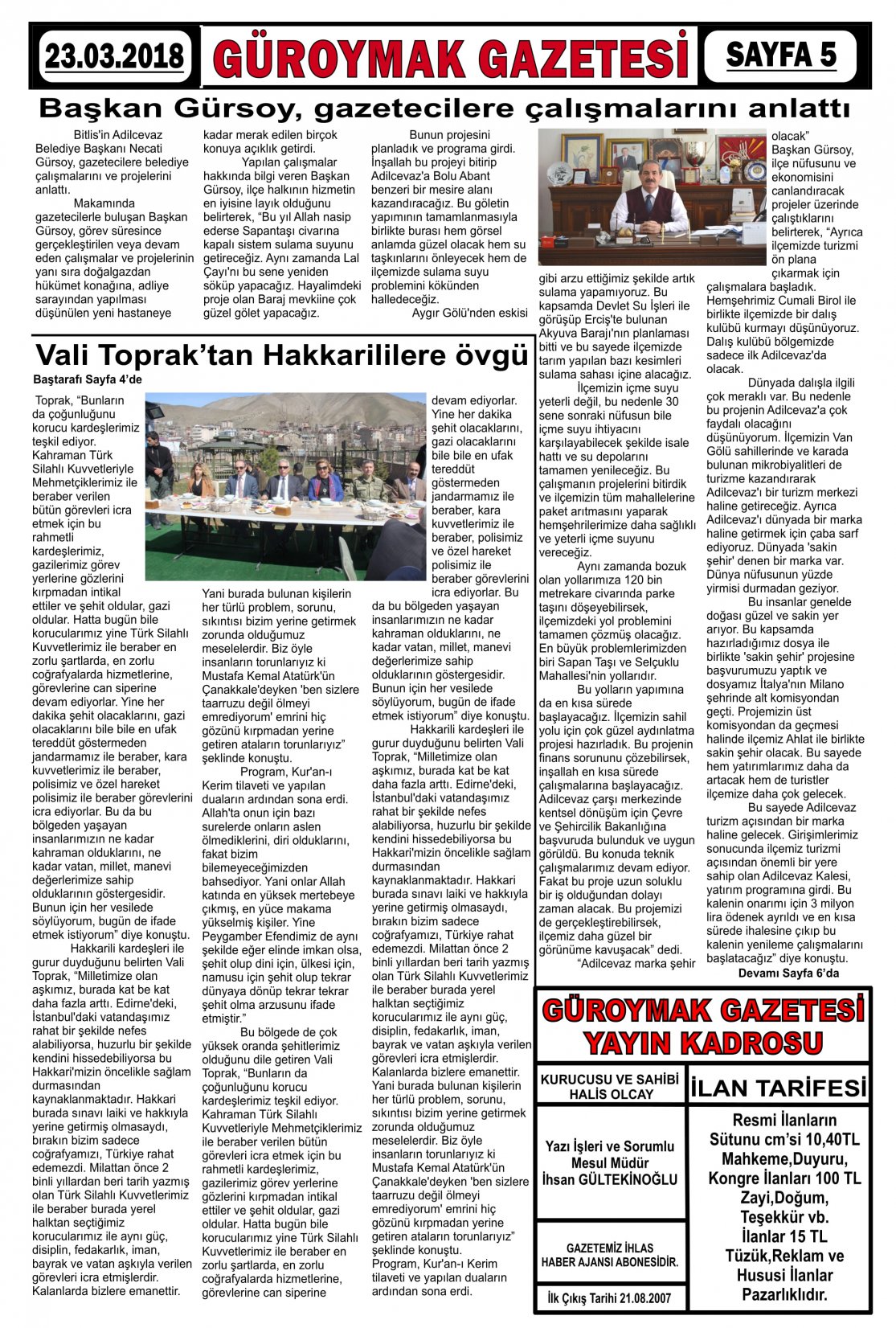 Güroymak Gazetesi  Sayılı Gazete Küpürü