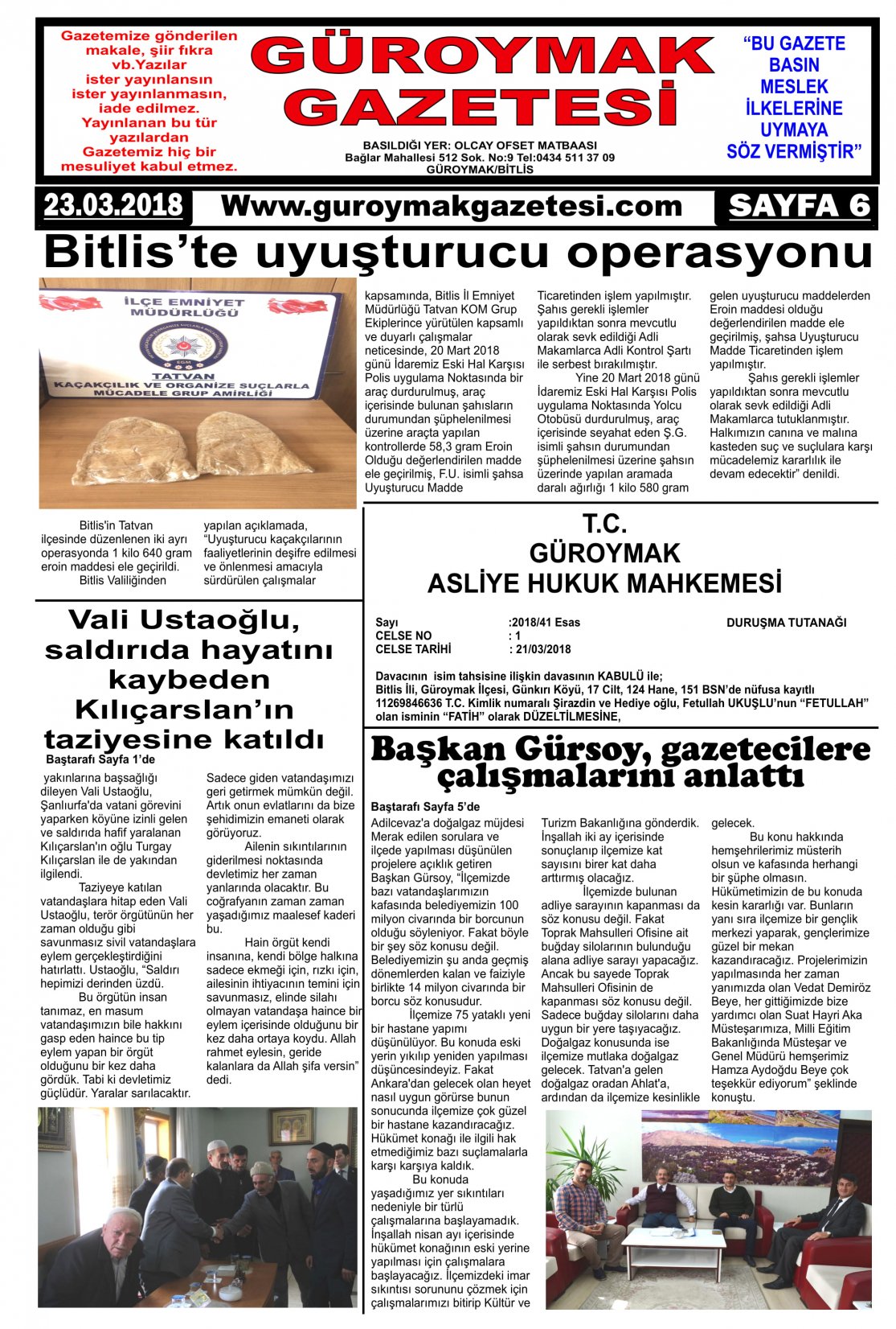 Güroymak Gazetesi  Sayılı Gazete Küpürü