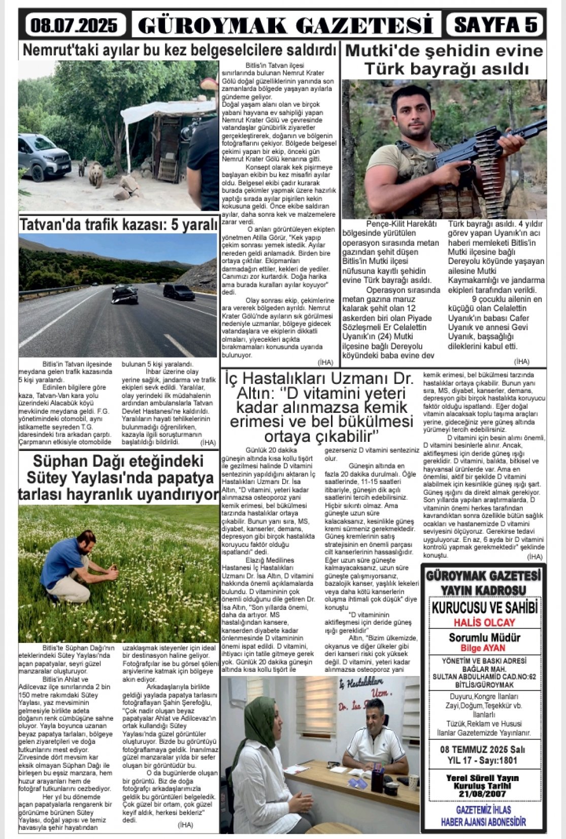 Güroymak Gazetesi  Sayılı Gazete Küpürü