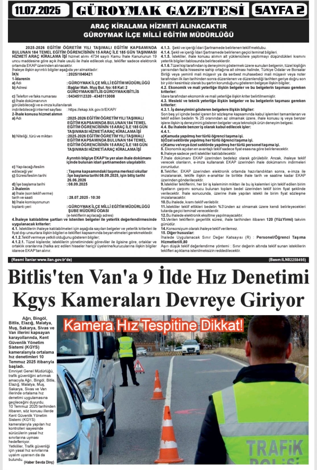 Güroymak Gazetesi  Sayılı Gazete Küpürü