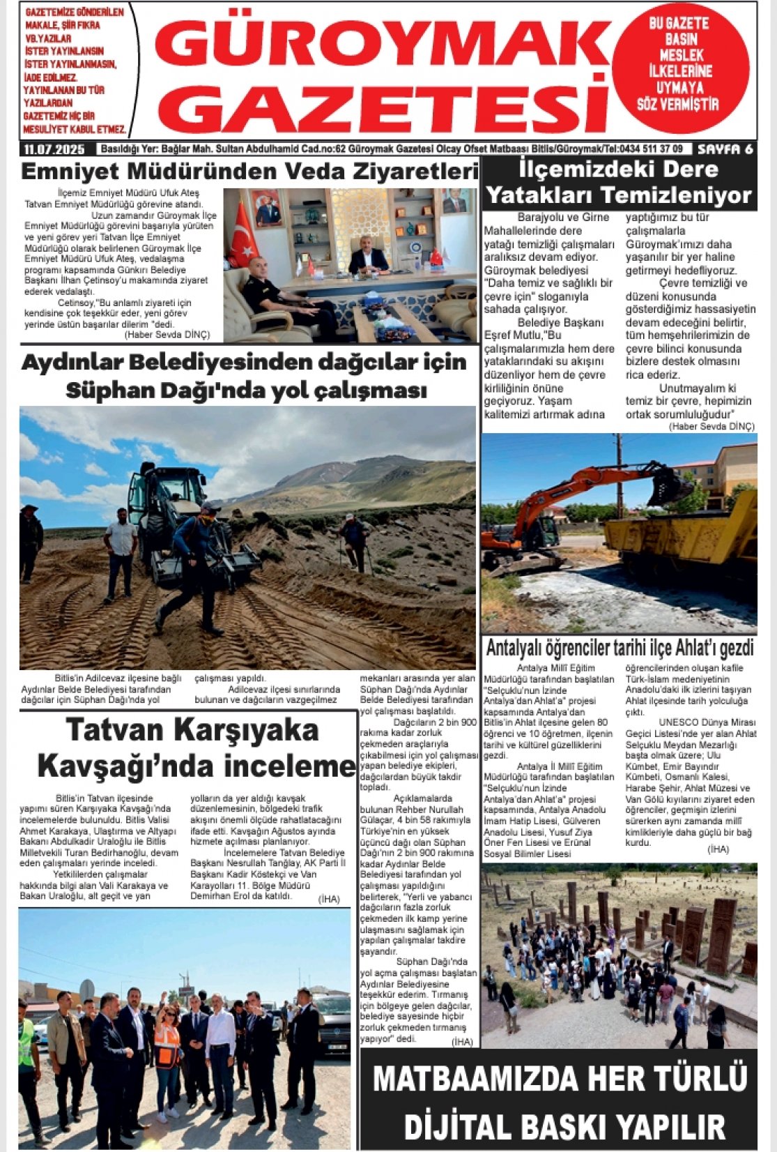 Güroymak Gazetesi  Sayılı Gazete Küpürü