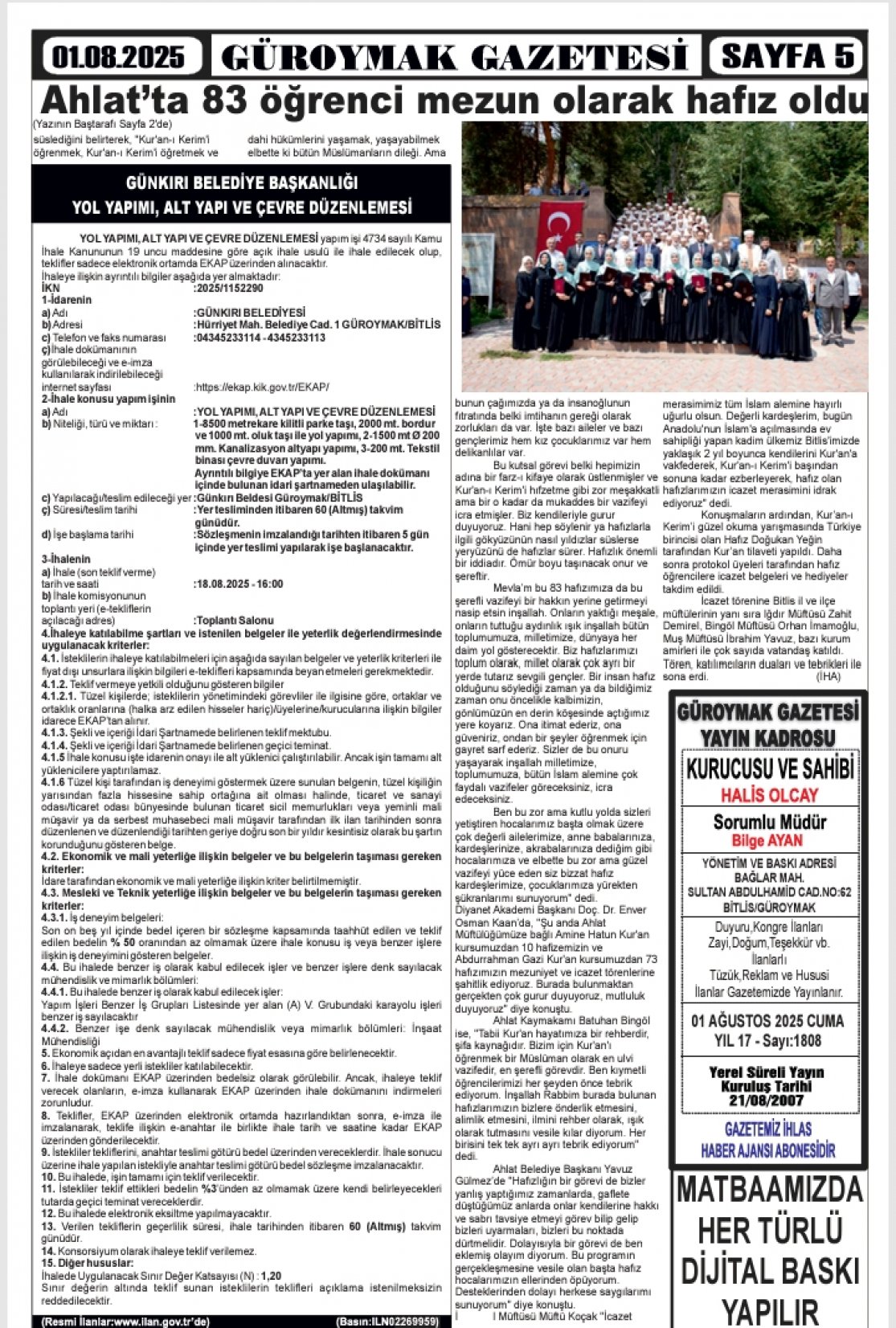 Güroymak Gazetesi  Sayılı Gazete Küpürü