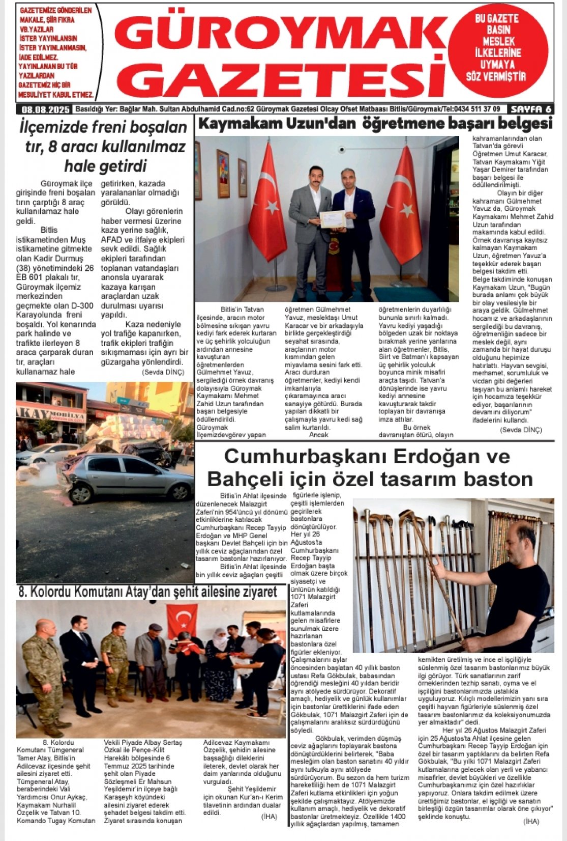 Güroymak Gazetesi  Sayılı Gazete Küpürü