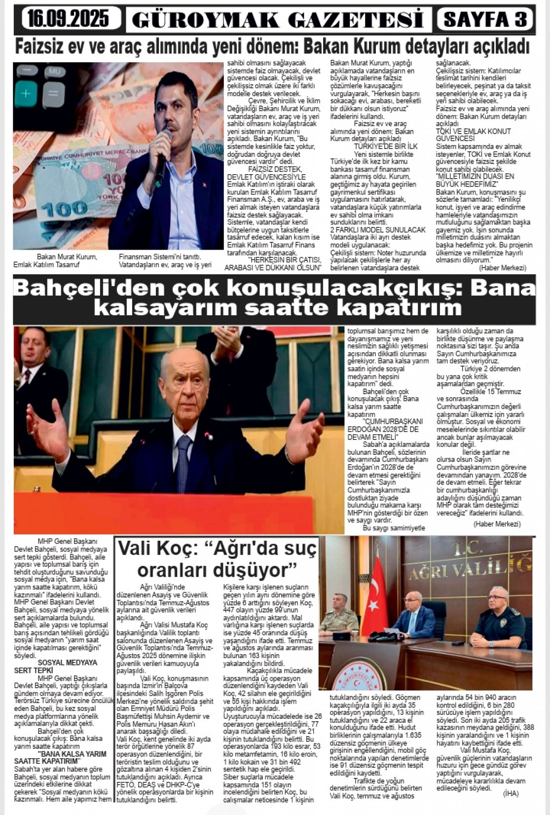 Güroymak Gazetesi  Sayılı Gazete Küpürü