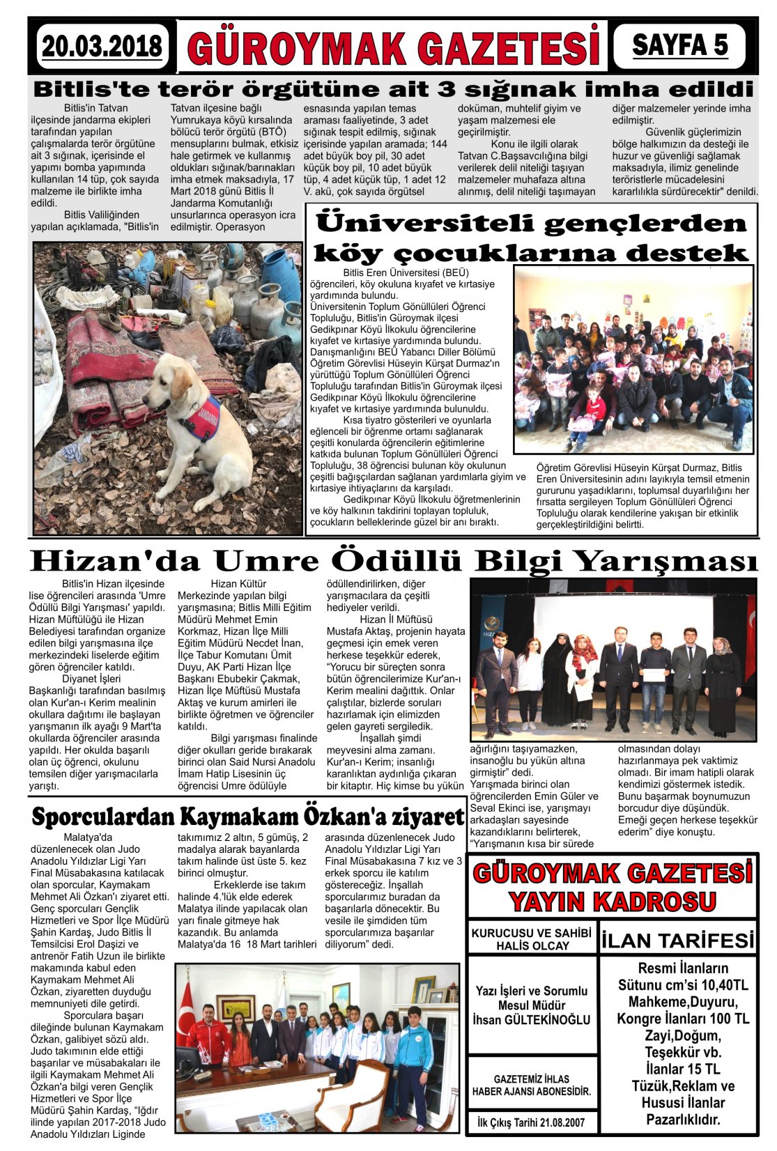 Güroymak Gazetesi  Sayılı Gazete Küpürü