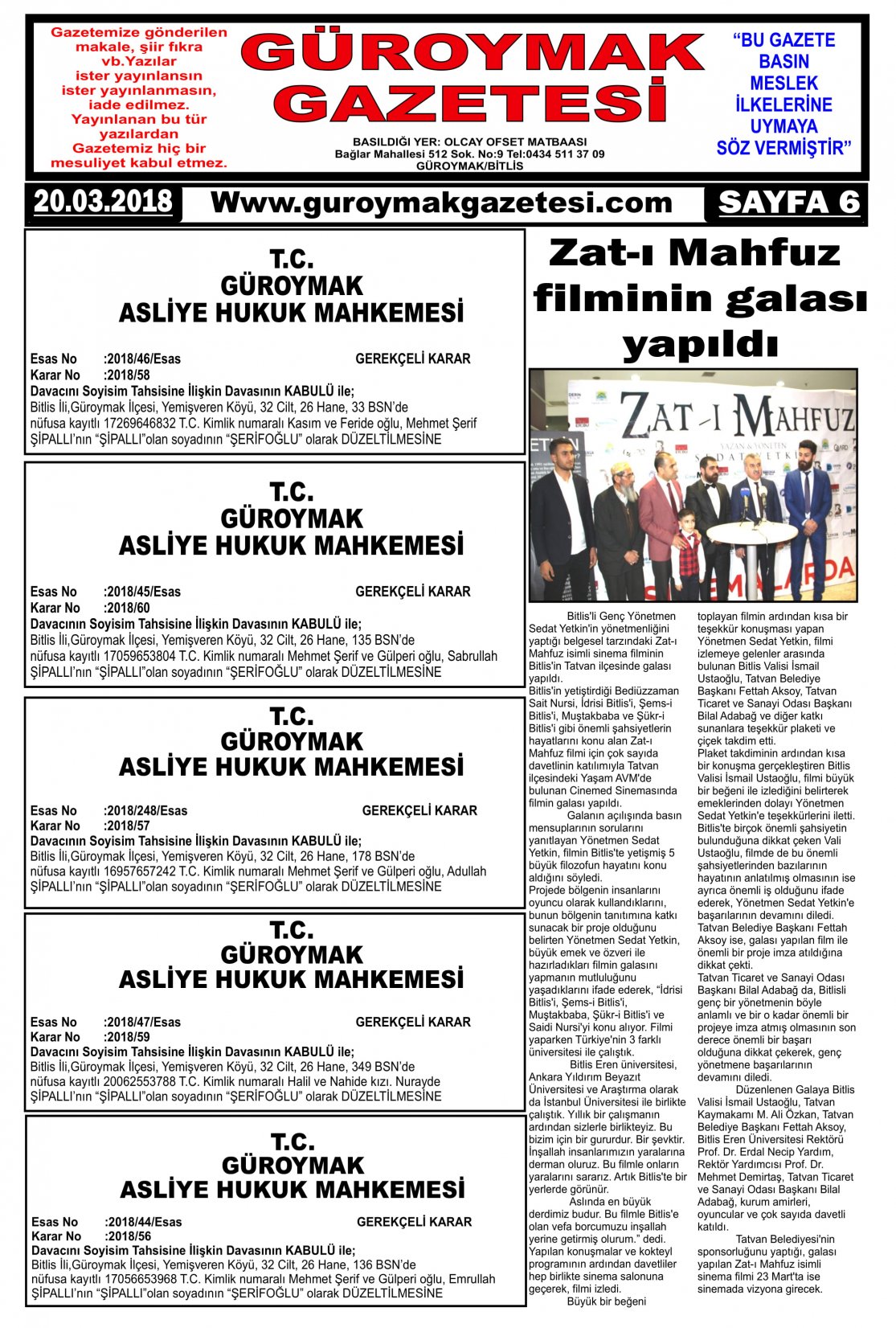 Güroymak Gazetesi  Sayılı Gazete Küpürü