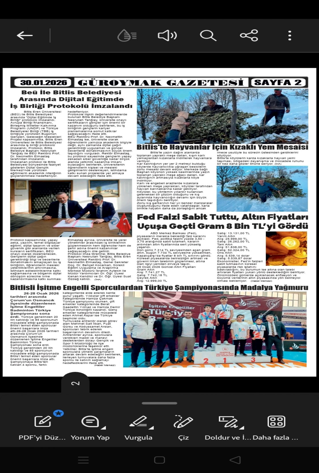 Güroymak Gazetesi  Sayılı Gazete Küpürü