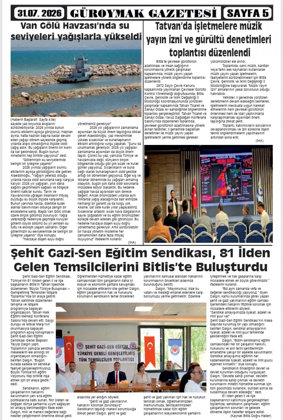 Güroymak Gazetesi  Sayılı Gazete Küpürü