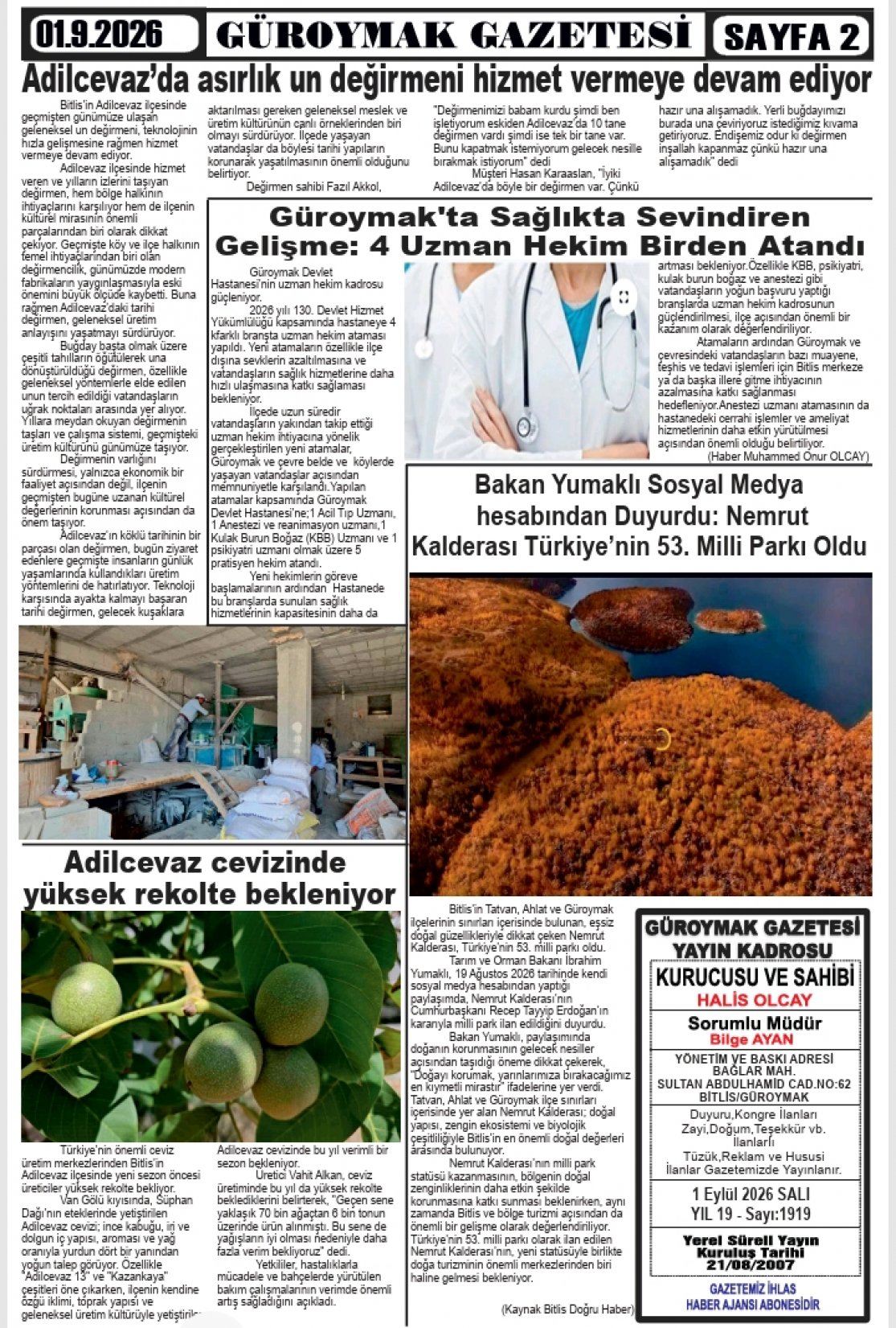 Güroymak Gazetesi  Sayılı Gazete Küpürü