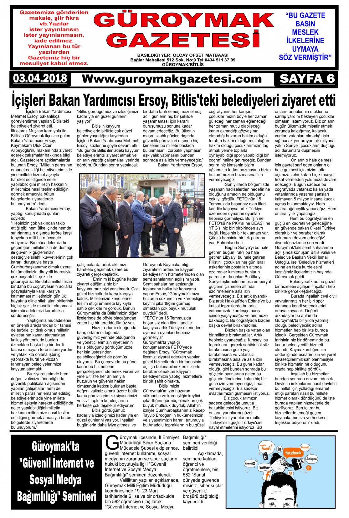 Güroymak Gazetesi  Sayılı Gazete Küpürü