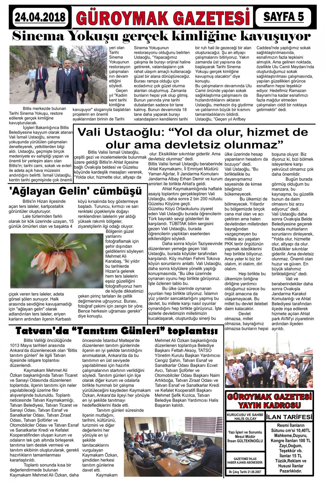 Güroymak Gazetesi  Sayılı Gazete Küpürü