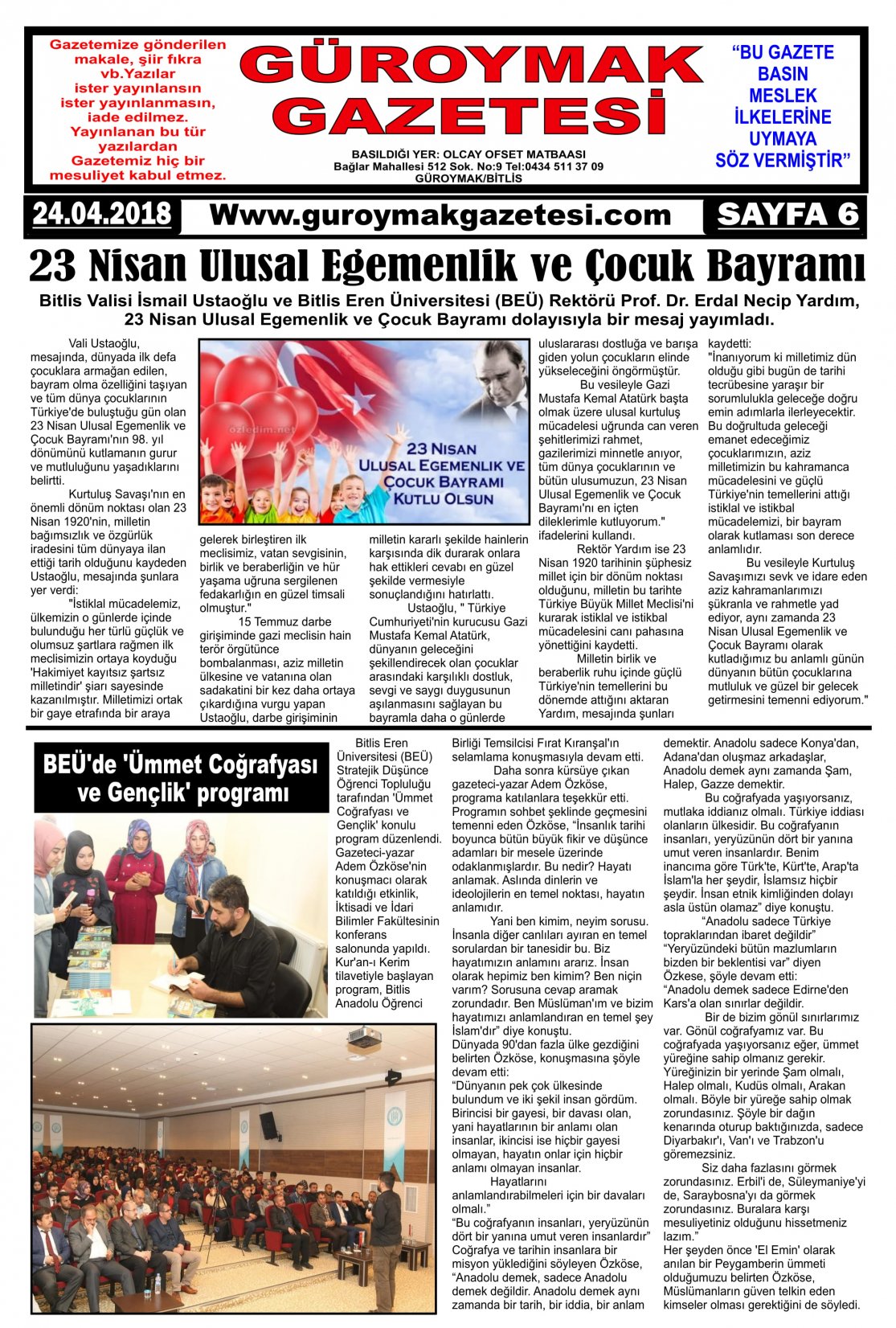 Güroymak Gazetesi  Sayılı Gazete Küpürü