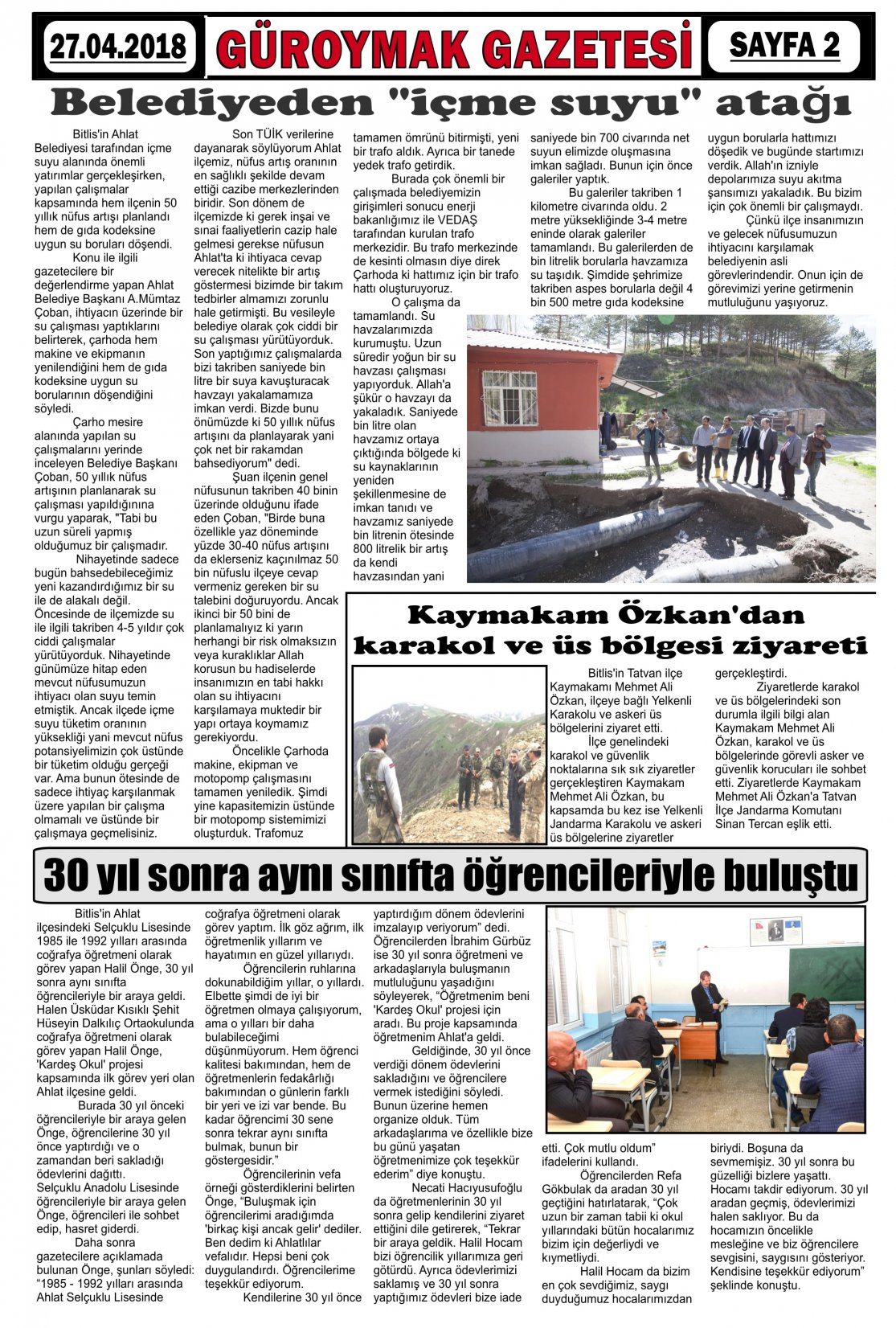 Güroymak Gazetesi  Sayılı Gazete Küpürü