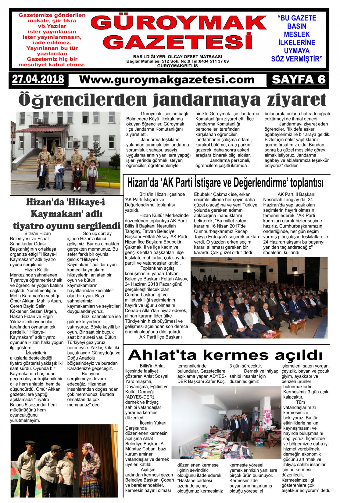 Güroymak Gazetesi  Sayılı Gazete Küpürü