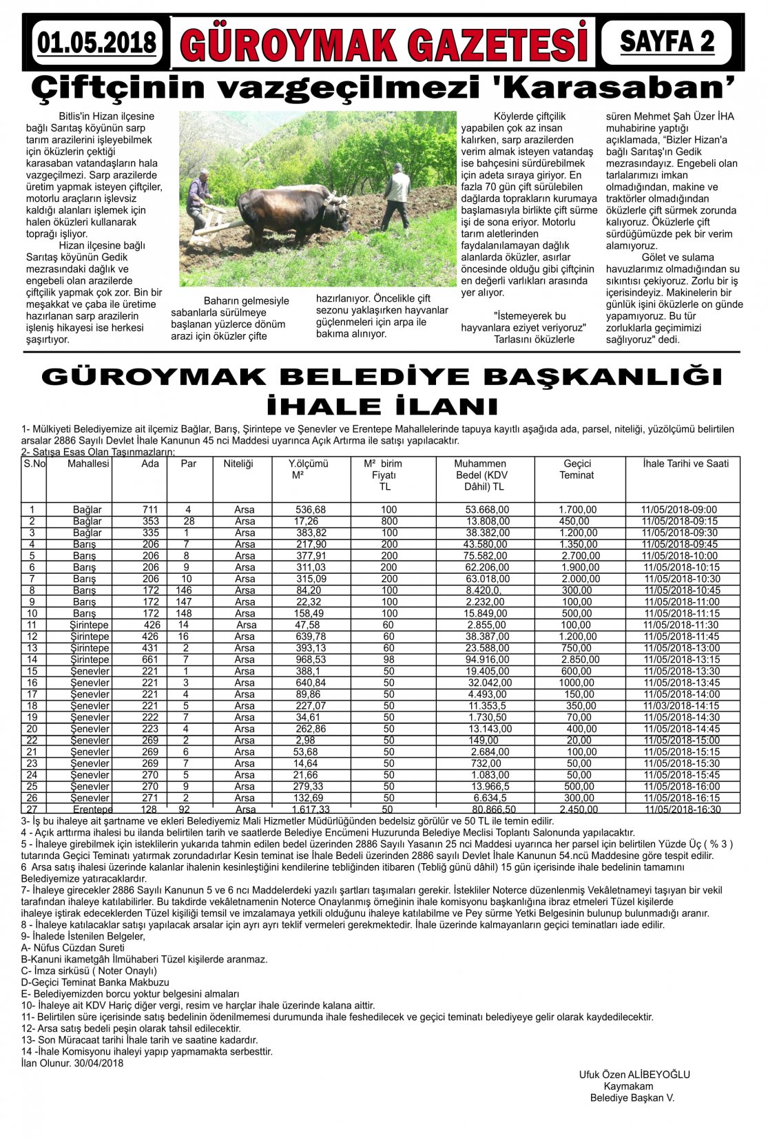 Güroymak Gazetesi  Sayılı Gazete Küpürü