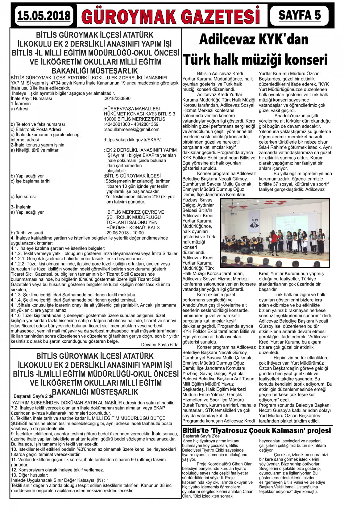 Güroymak Gazetesi  Sayılı Gazete Küpürü