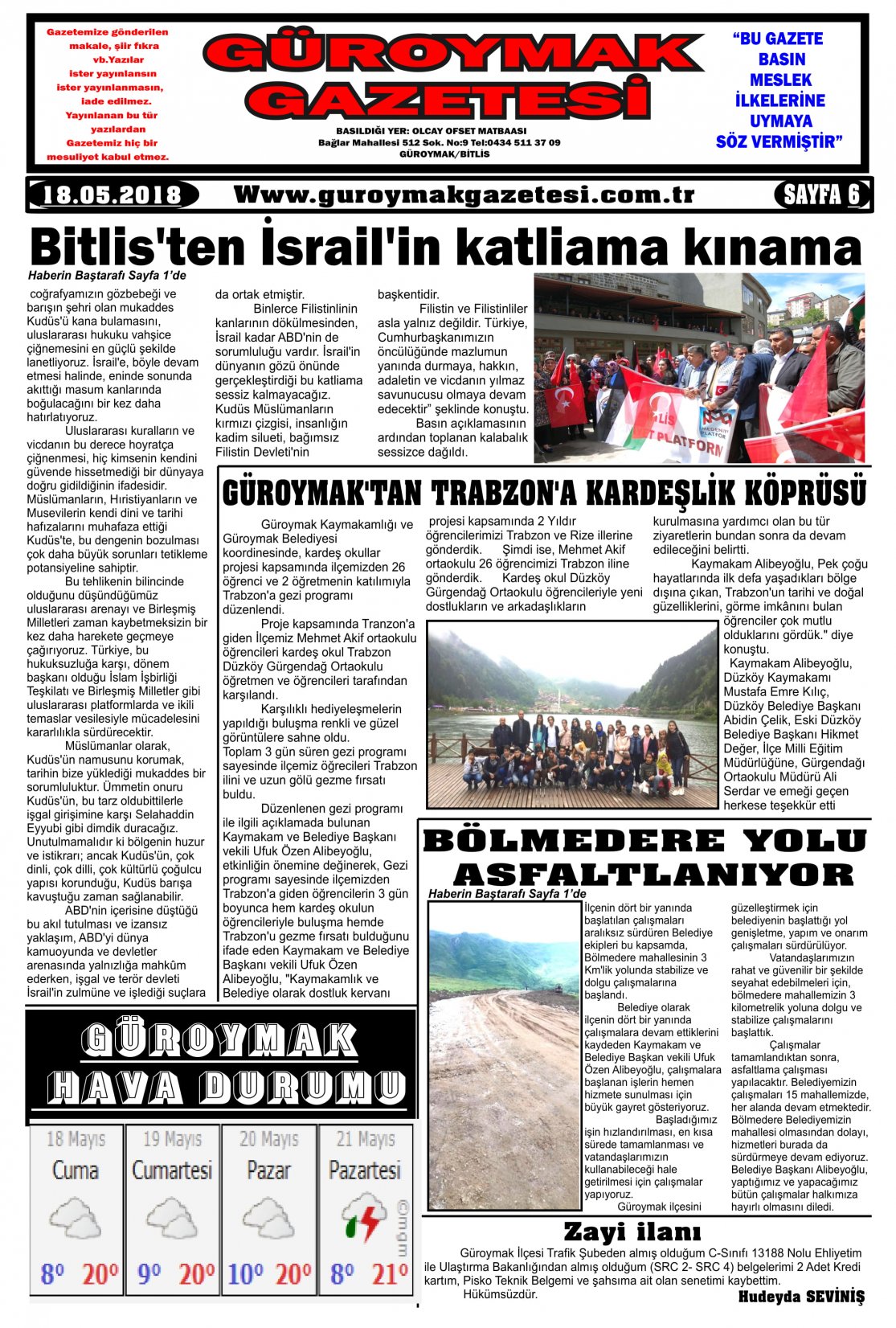 Güroymak Gazetesi  Sayılı Gazete Küpürü