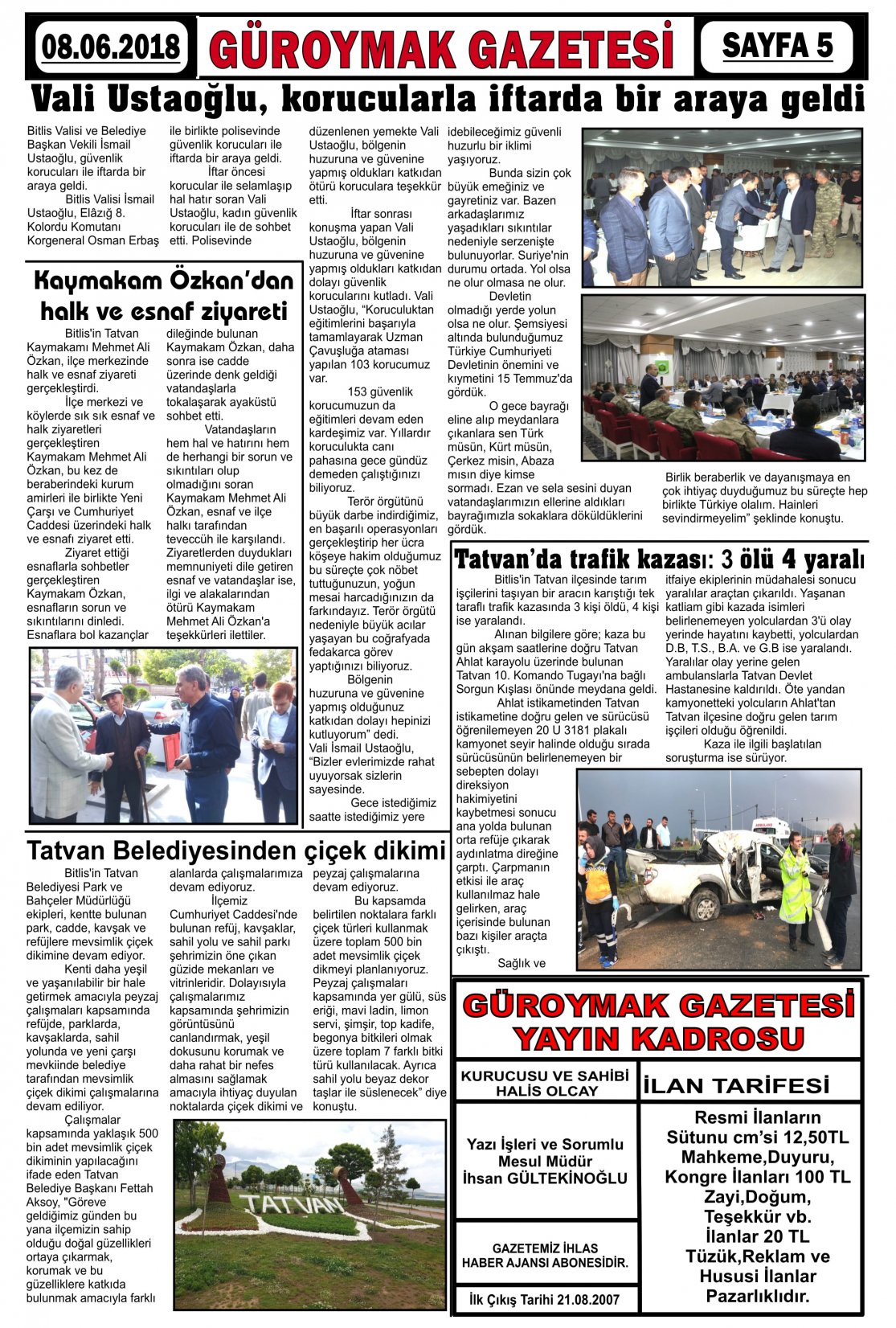 Güroymak Gazetesi  Sayılı Gazete Küpürü