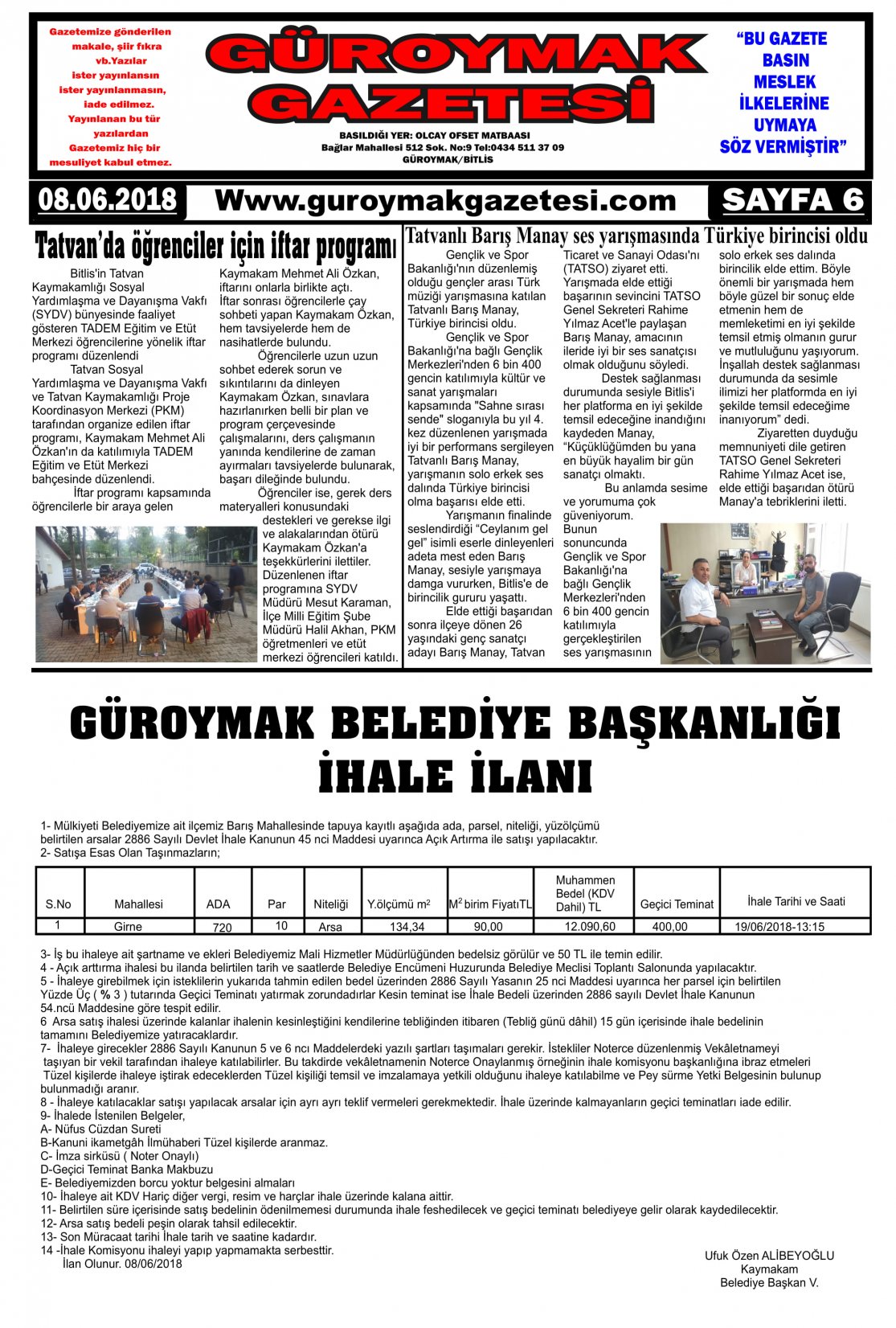 Güroymak Gazetesi  Sayılı Gazete Küpürü