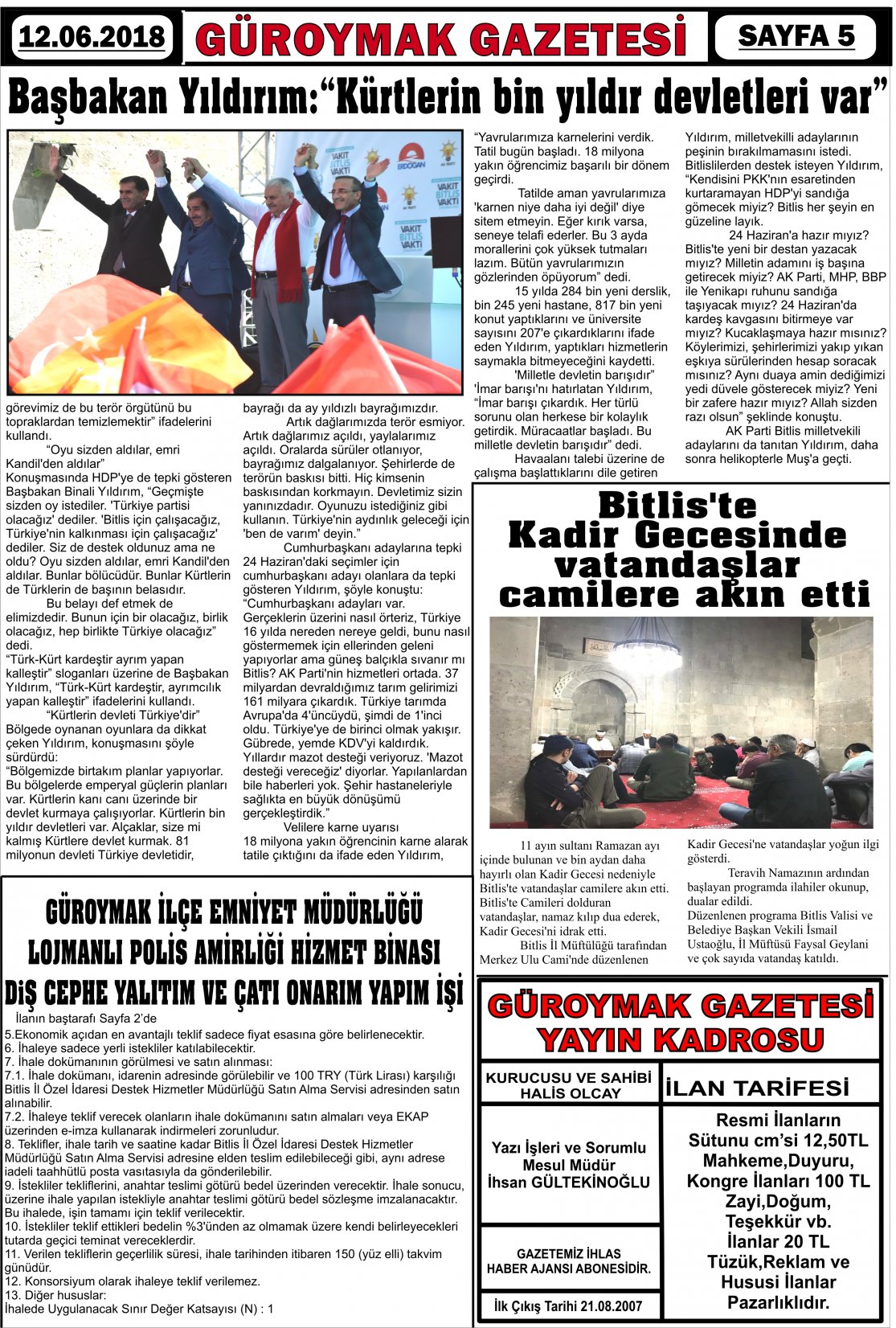 Güroymak Gazetesi  Sayılı Gazete Küpürü