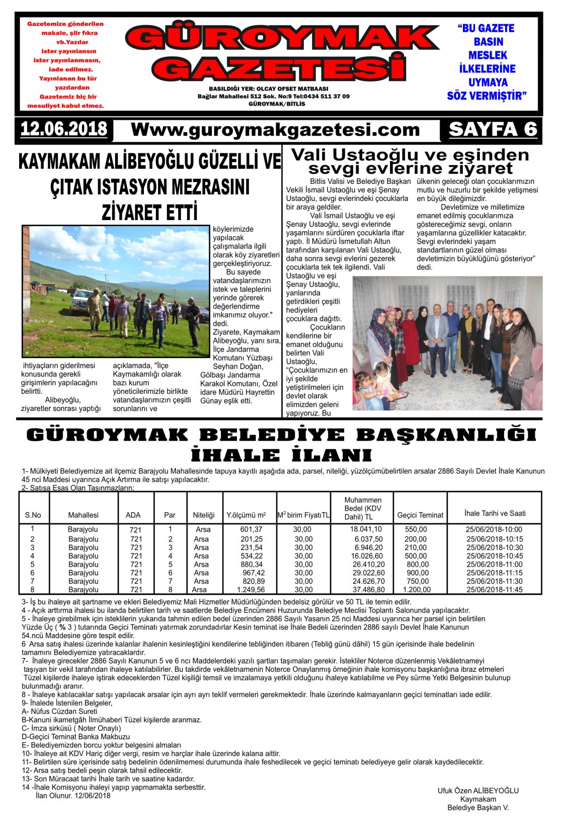 Güroymak Gazetesi  Sayılı Gazete Küpürü