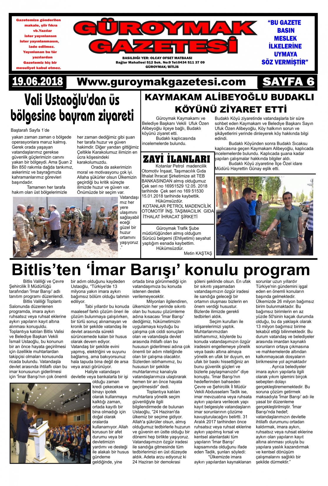 Güroymak Gazetesi  Sayılı Gazete Küpürü