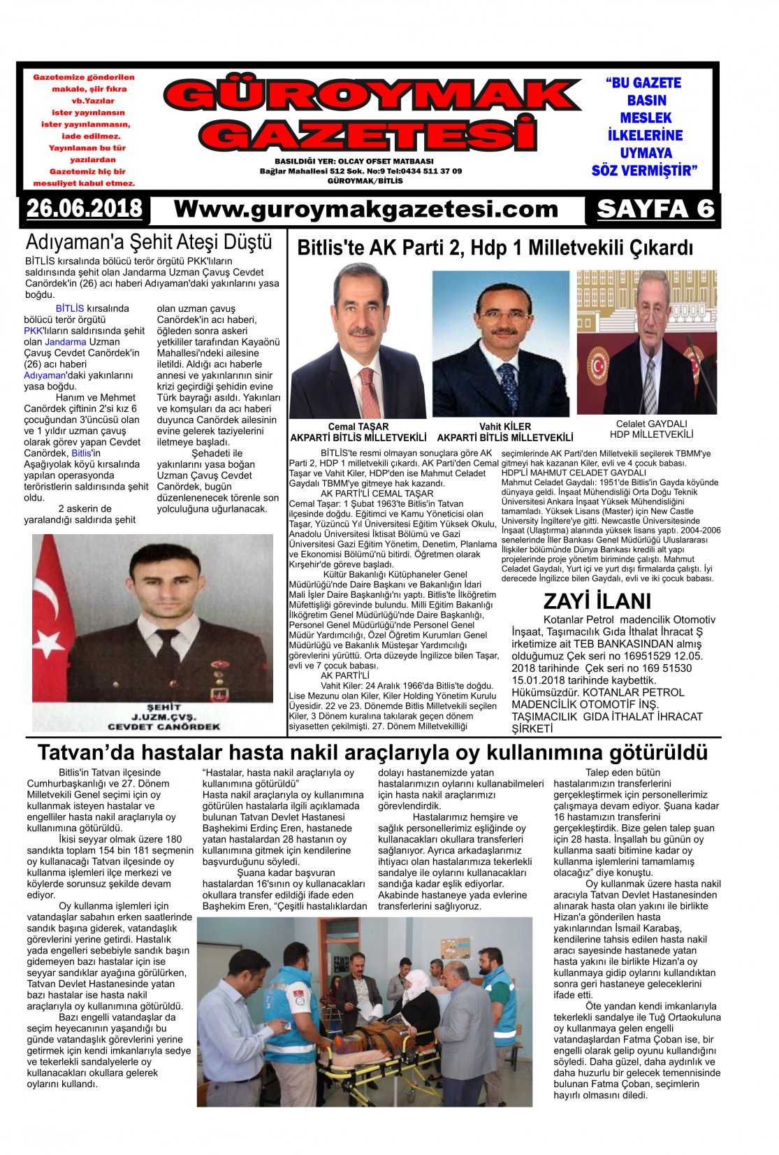 Güroymak Gazetesi  Sayılı Gazete Küpürü