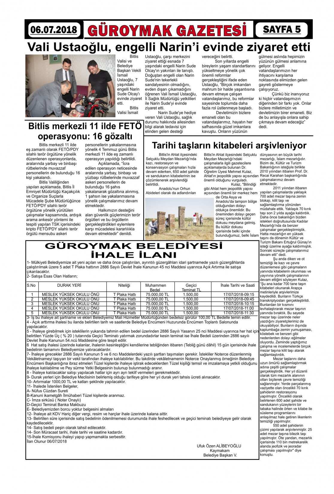 Güroymak Gazetesi  Sayılı Gazete Küpürü