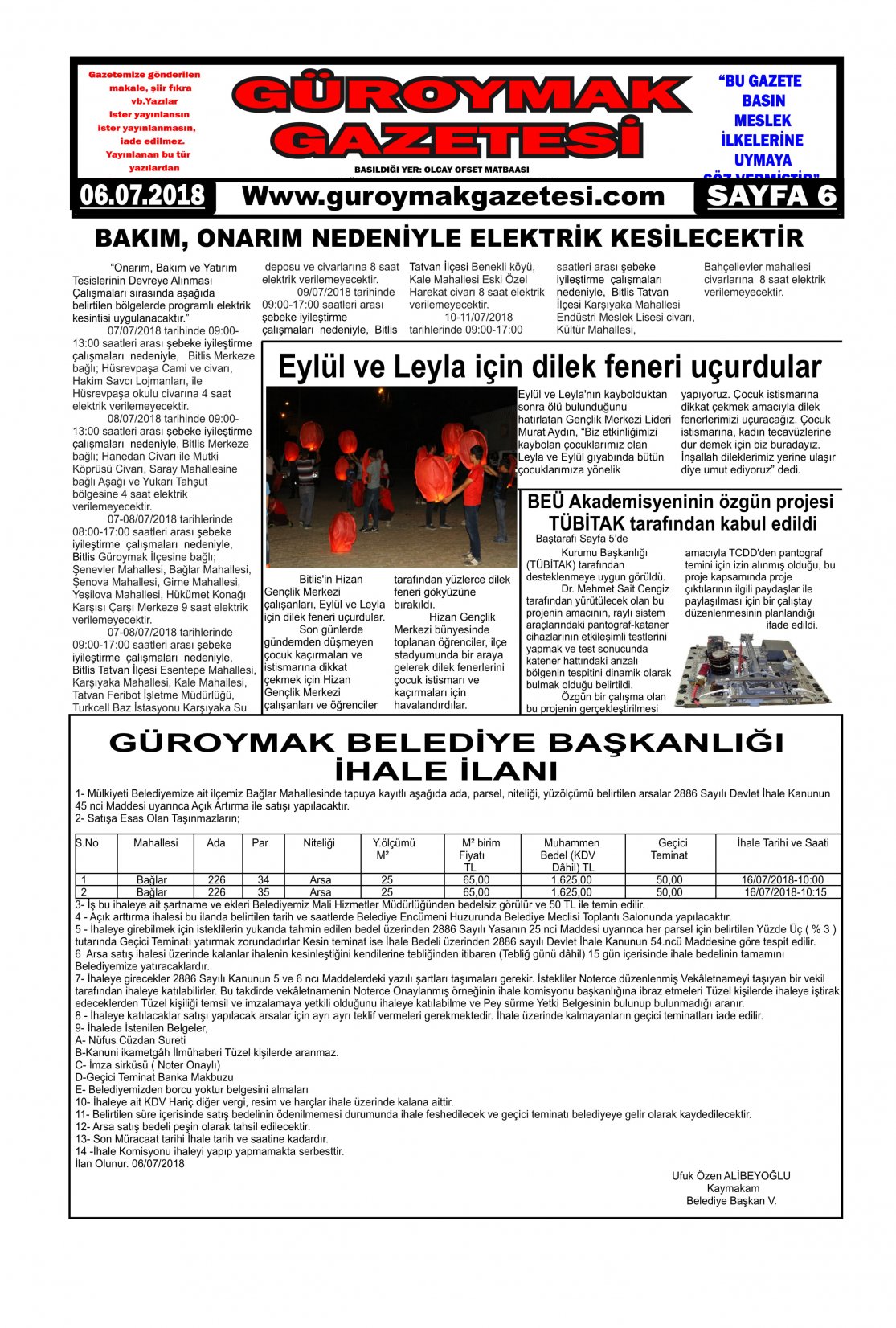 Güroymak Gazetesi  Sayılı Gazete Küpürü