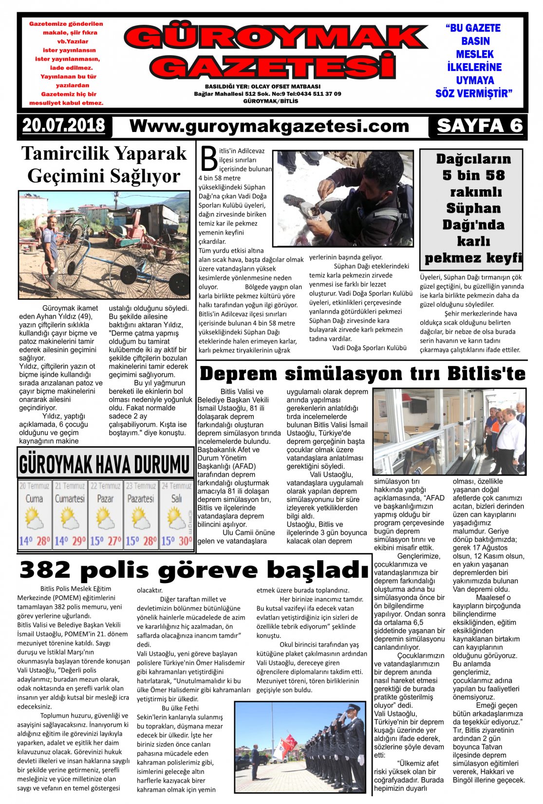 Güroymak Gazetesi  Sayılı Gazete Küpürü