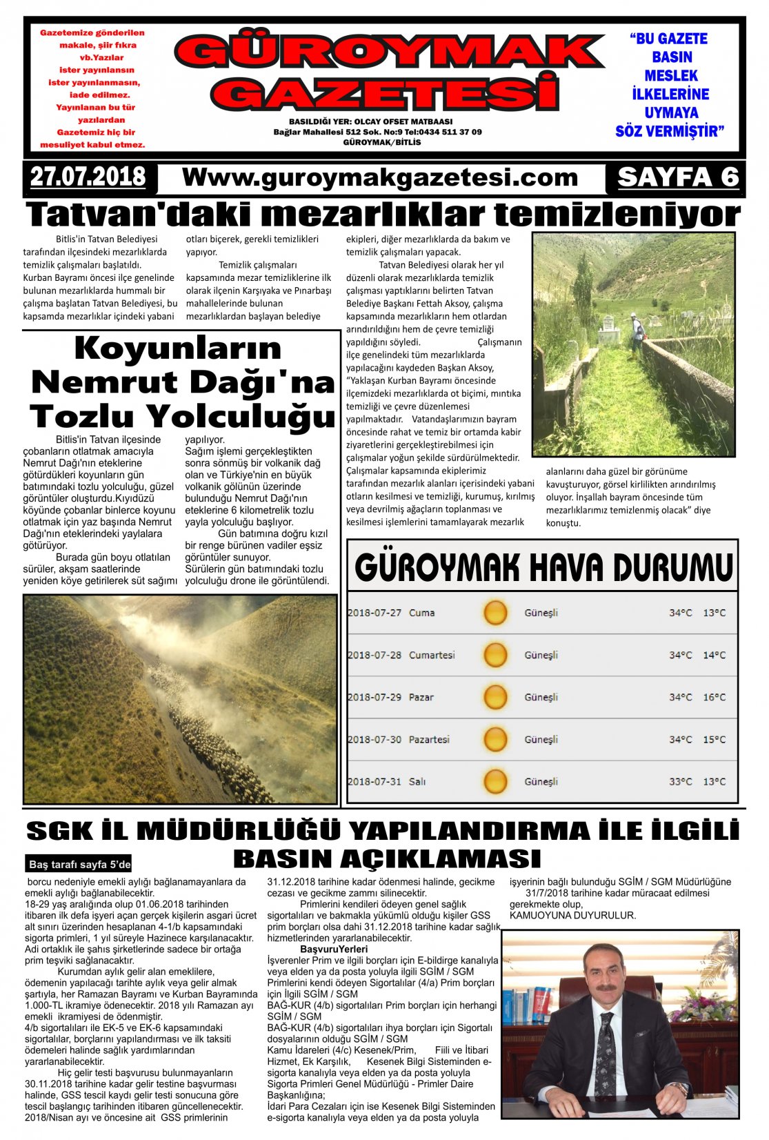 Güroymak Gazetesi  Sayılı Gazete Küpürü