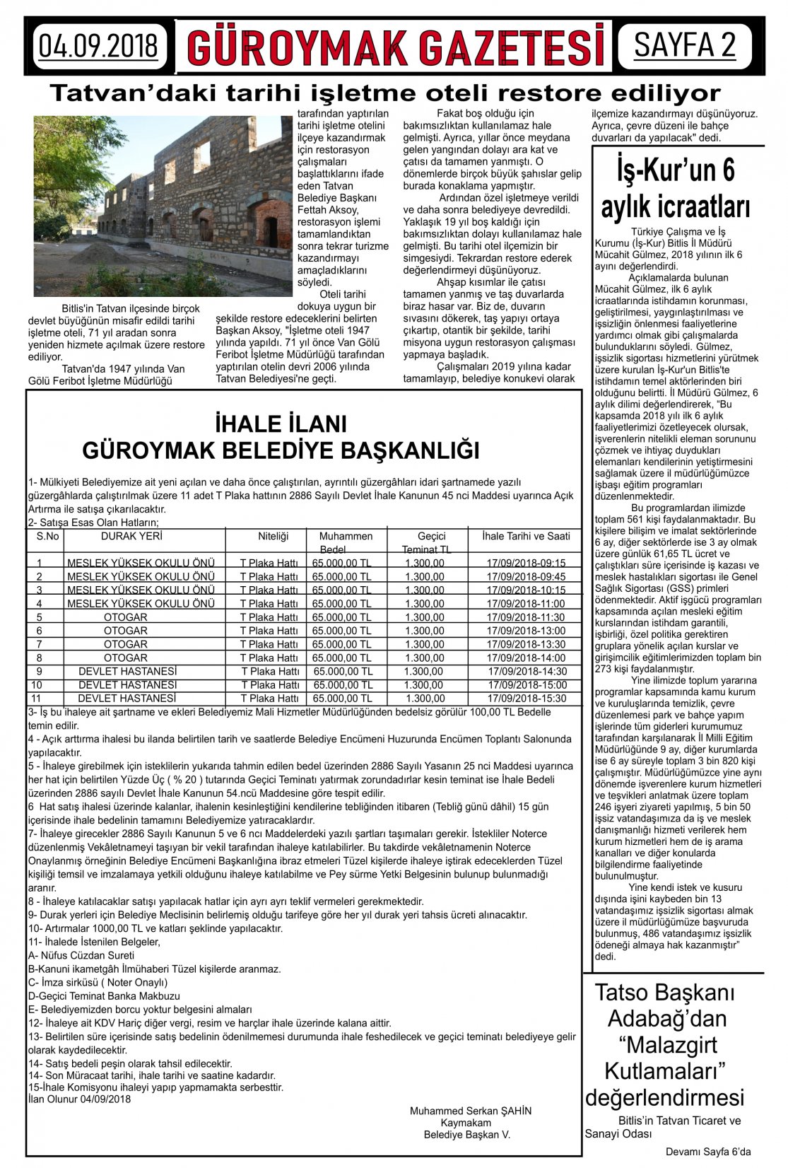 Güroymak Gazetesi  Sayılı Gazete Küpürü