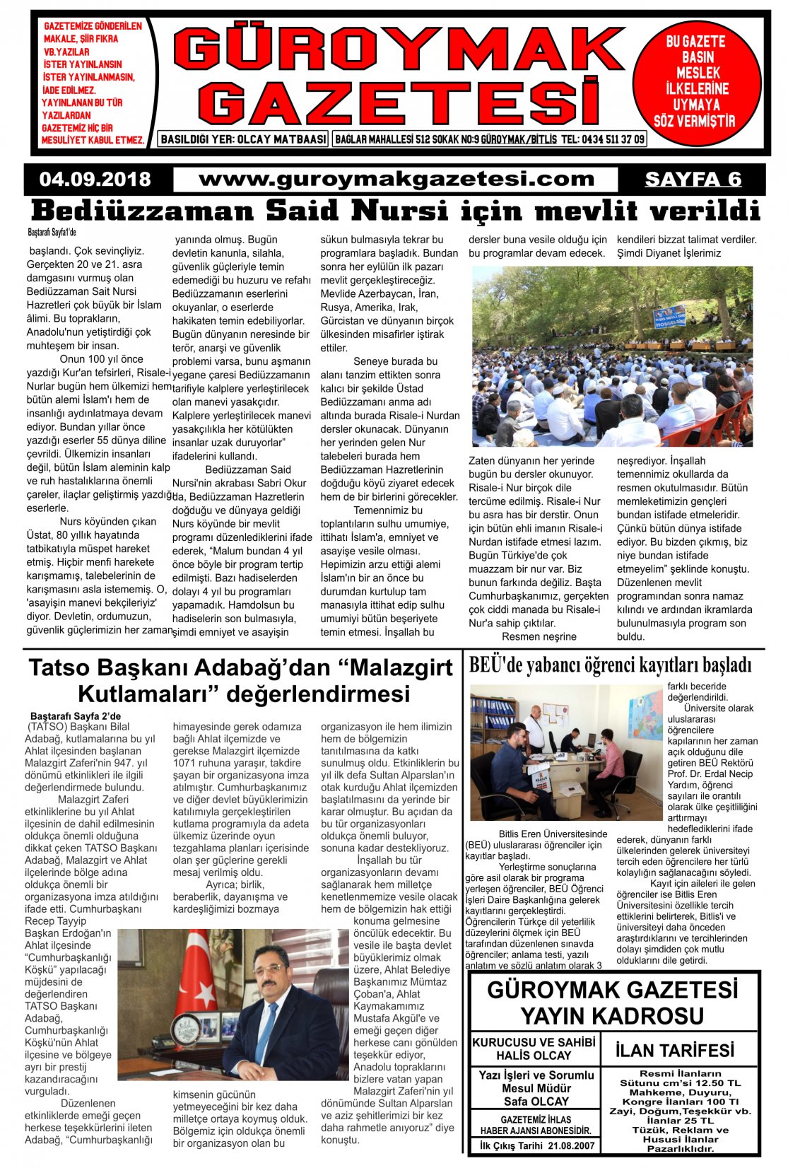 Güroymak Gazetesi  Sayılı Gazete Küpürü