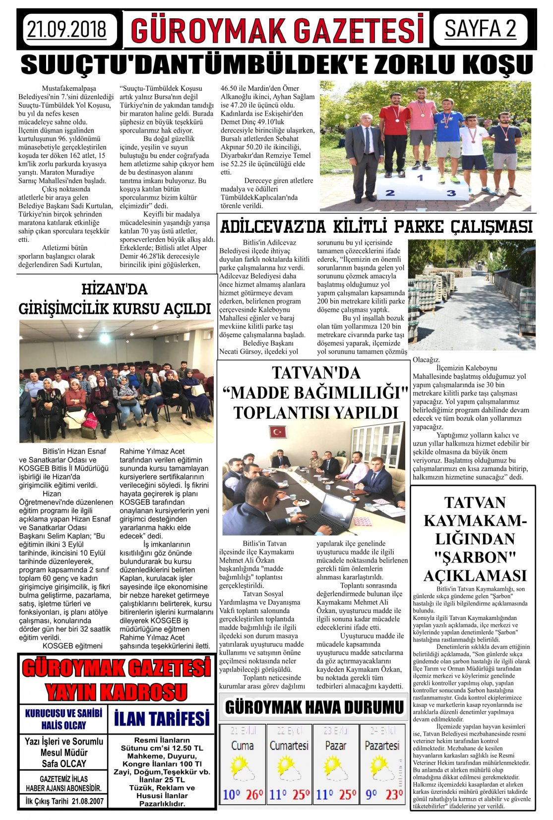 Güroymak Gazetesi  Sayılı Gazete Küpürü