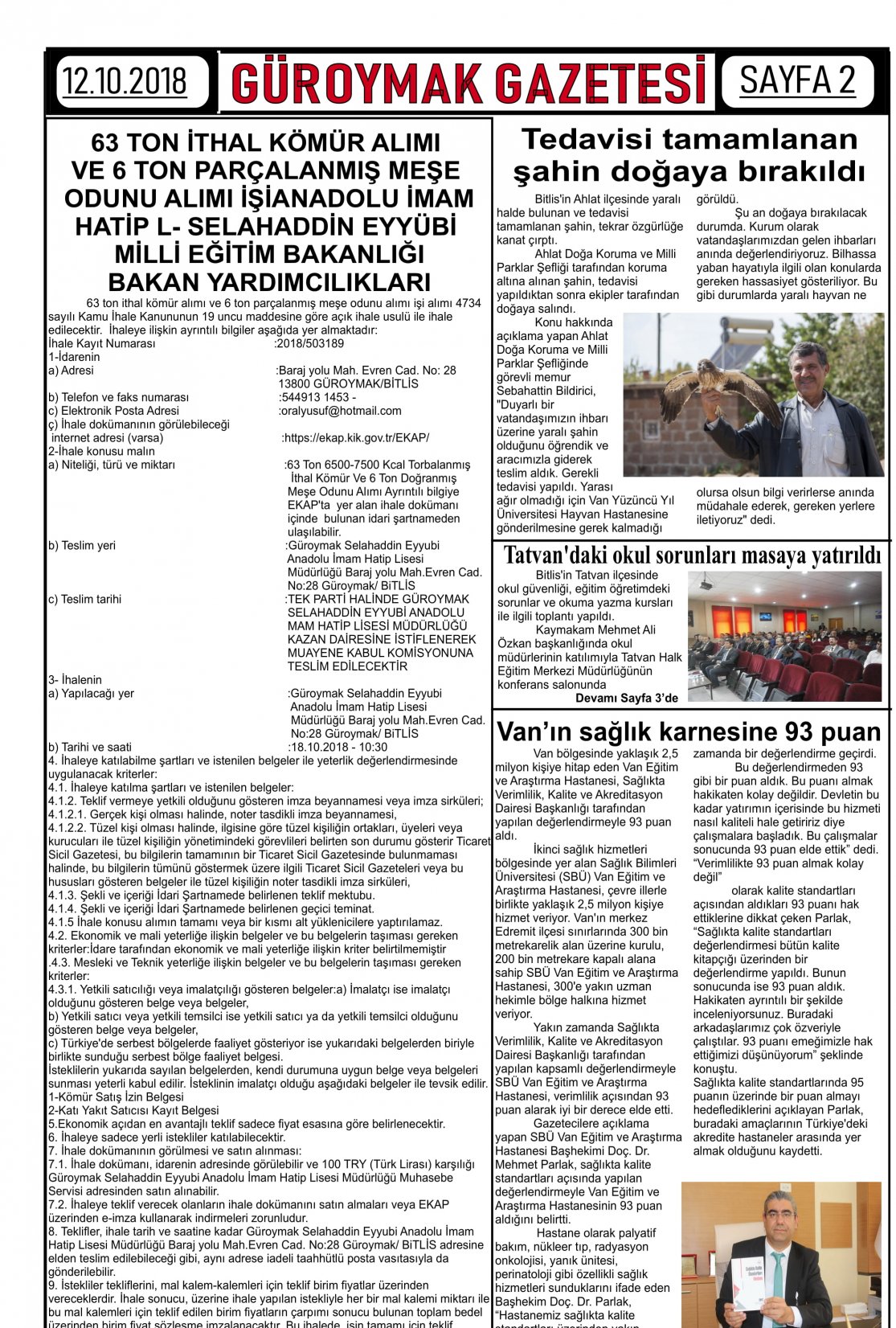 Güroymak Gazetesi  Sayılı Gazete Küpürü